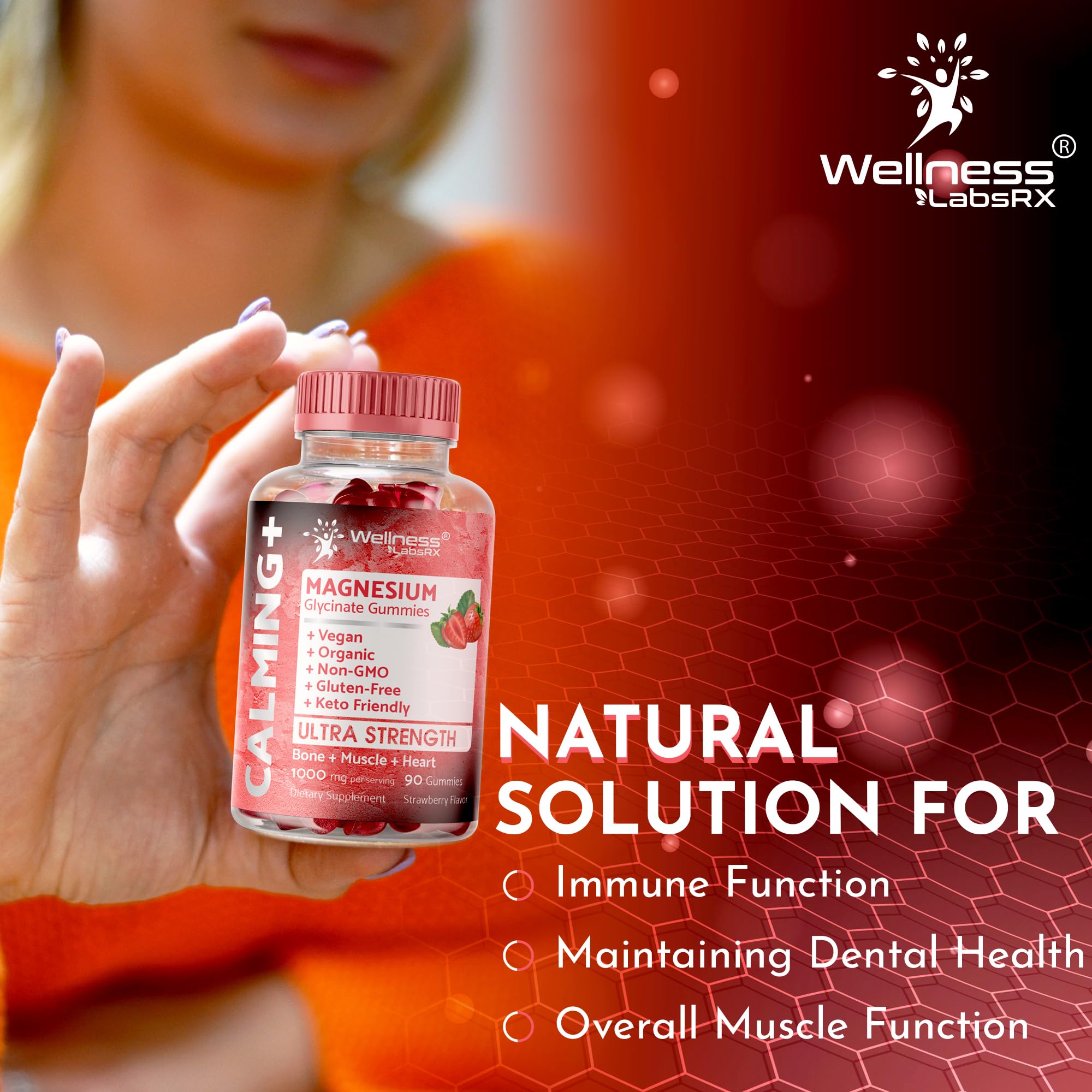 WELLNESS LABSRX gominolas con fresas sugiriendo sabor natural y atractivo