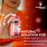 WELLNESS LABSRX gominolas con fresas sugiriendo sabor natural y atractivo