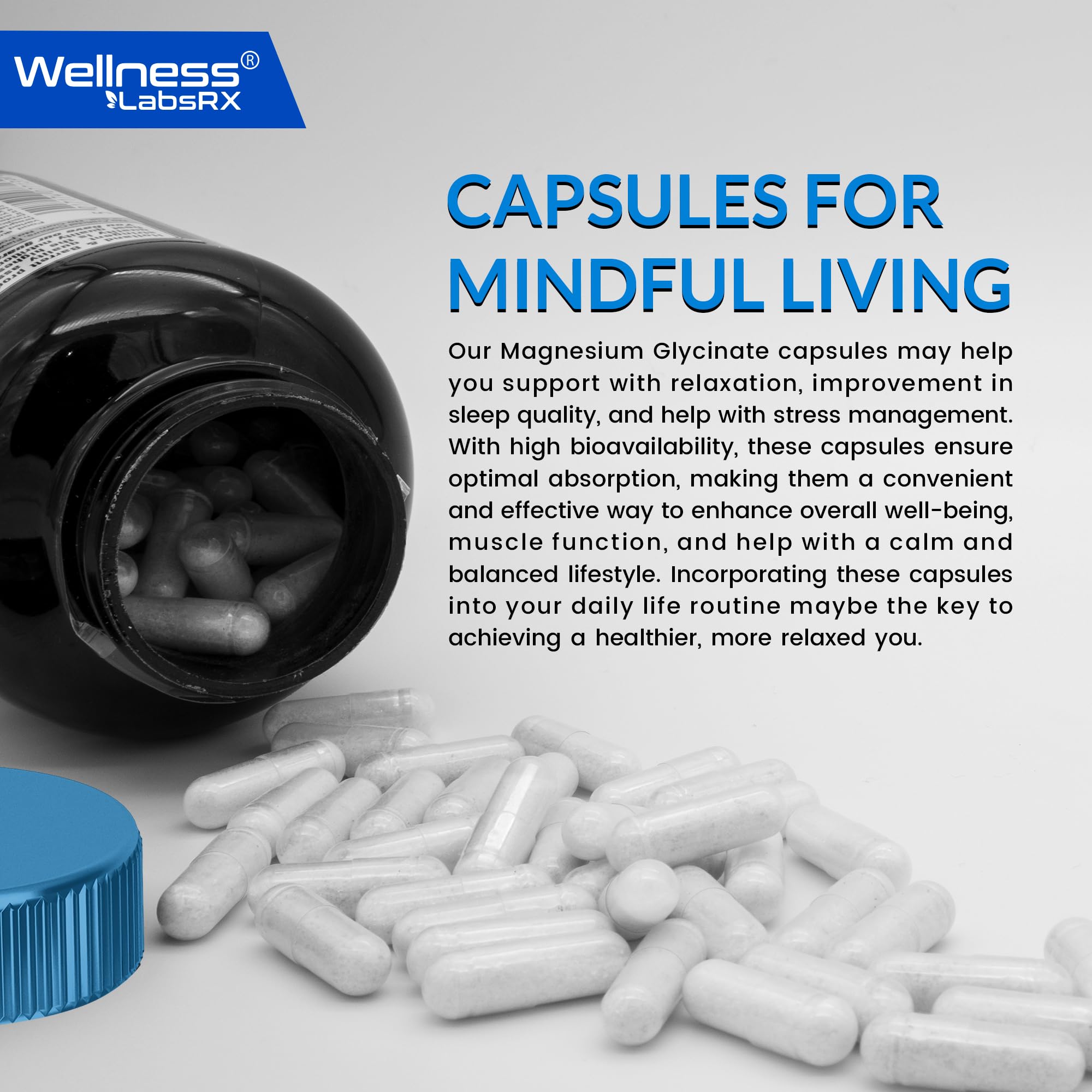 WELLNESS LABSRX polvo del contenido resaltando calidad y uniformidad