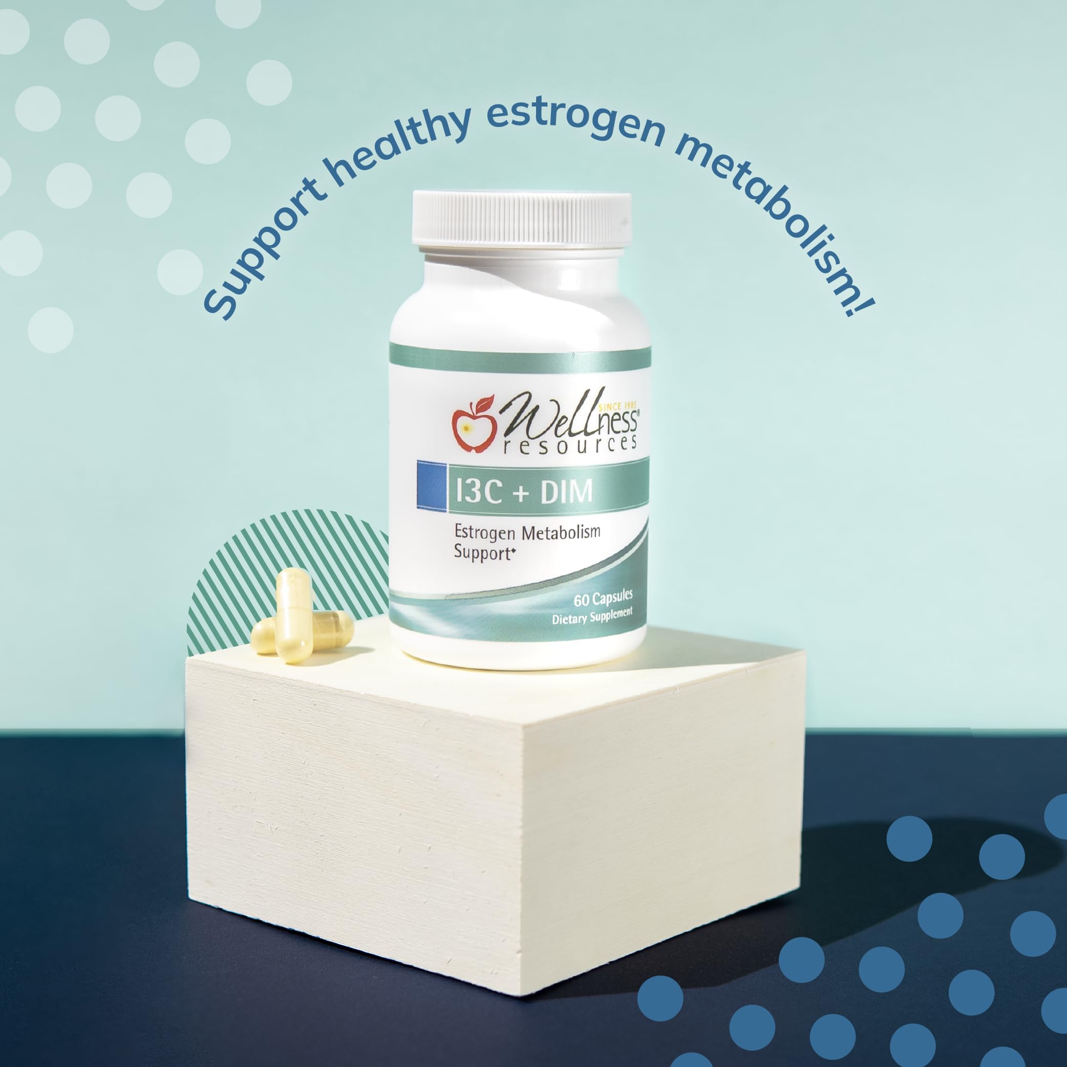 Wellness Resources etiqueta nutricional legible que indica 300 mg I3C y 100 mg DIM