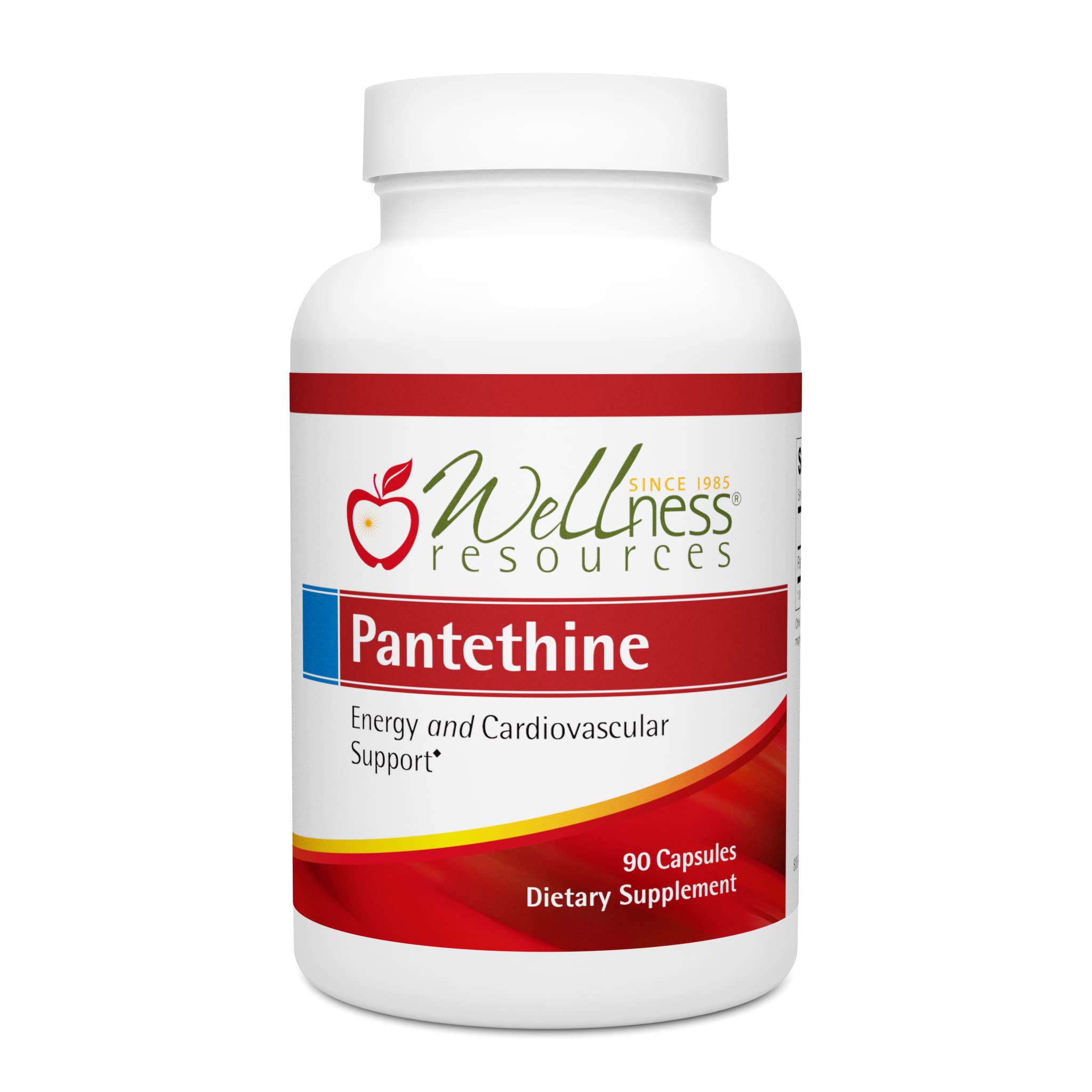 Wellness Resources frasco frontal mostrando pantethine 300 mg y beneficio de pureza