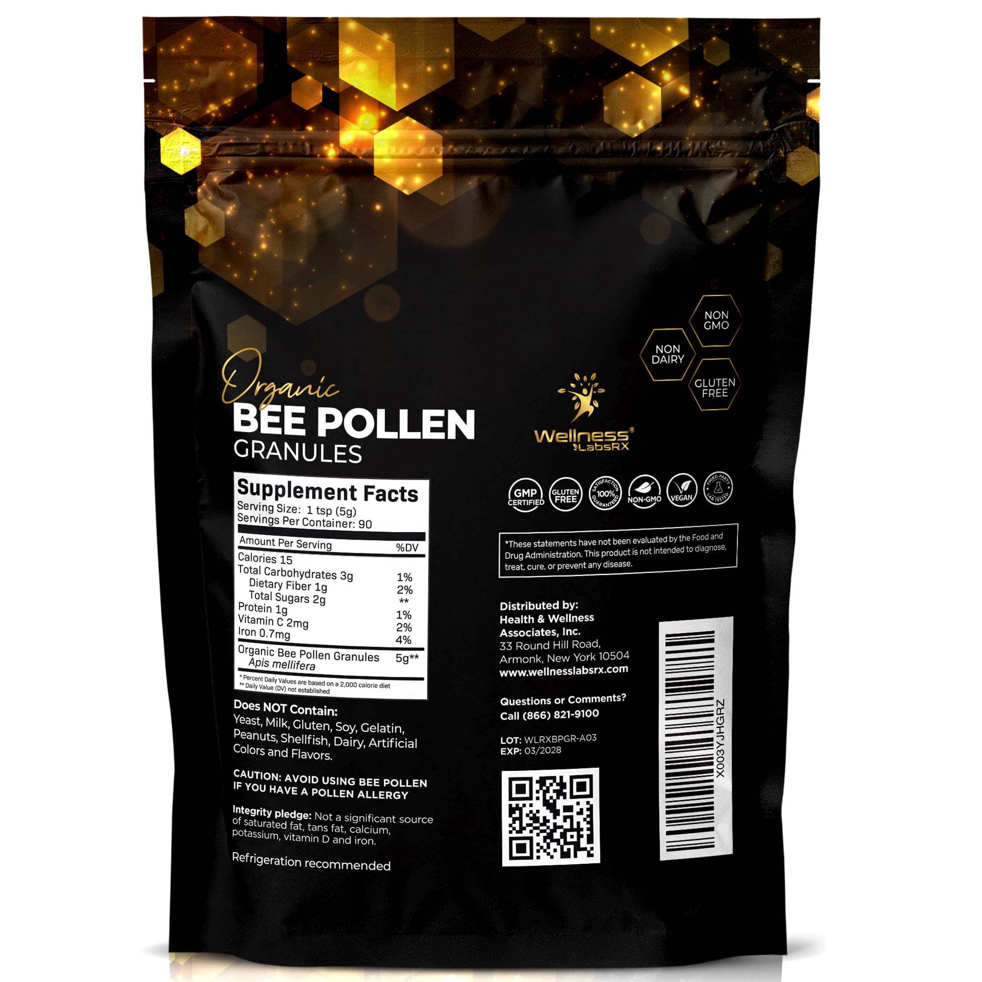 WELLNESS LABSRX textura de gránulos de polen mostrando calidad orgánica