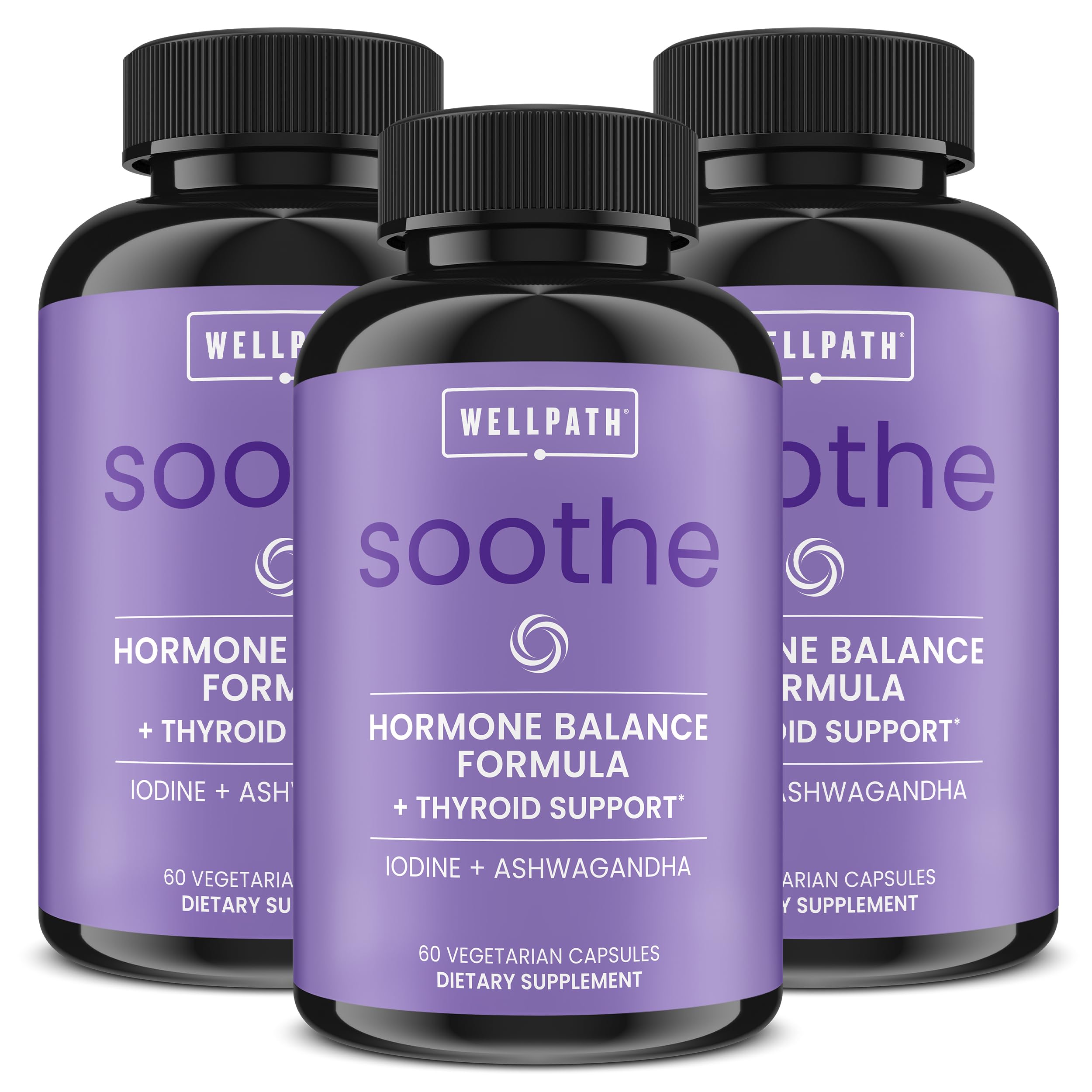 WellPath frasco Soothe frente mostrando etiqueta y beneficio de soporte hormonal