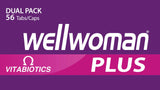 Wellwoman envase junto a una tarjeta de tamaño para comparar y planificar dosis
