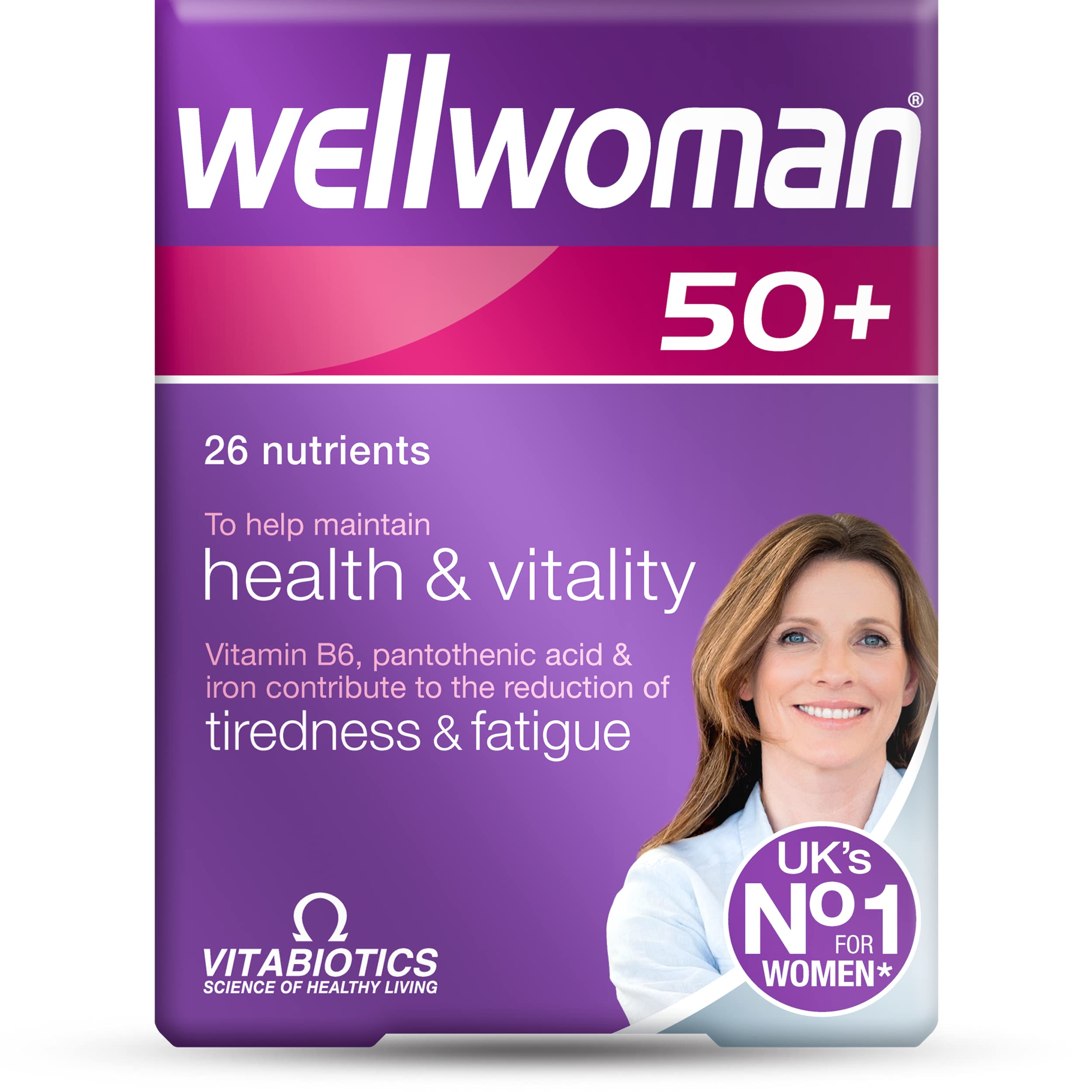 Wellwoman envase frontal mostrando la etiqueta y beneficios para la vitalidad