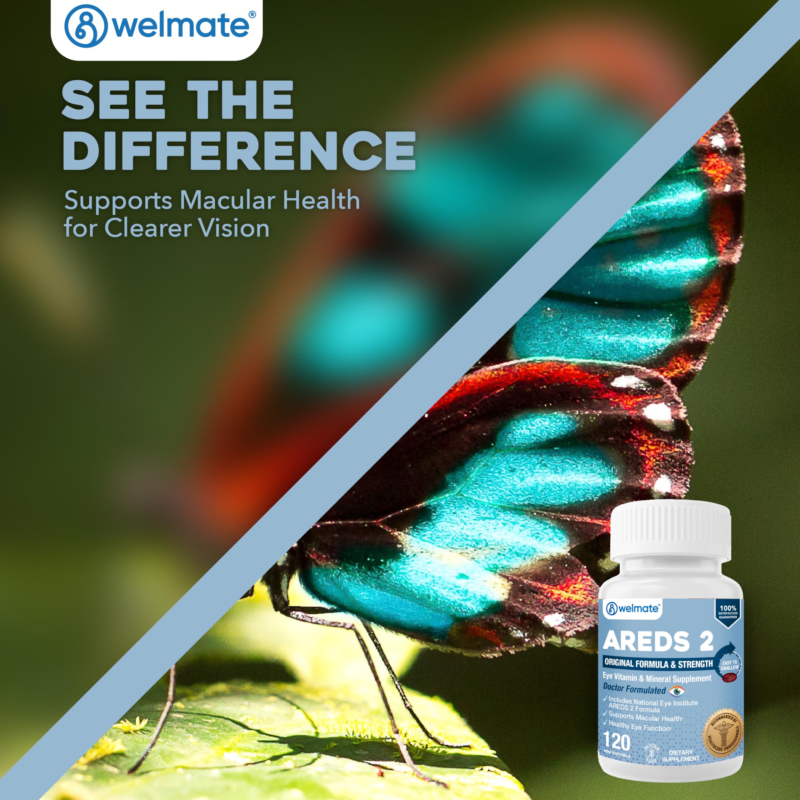 WELMATE softgels junto a plato, sugiere toma con comida para absorción