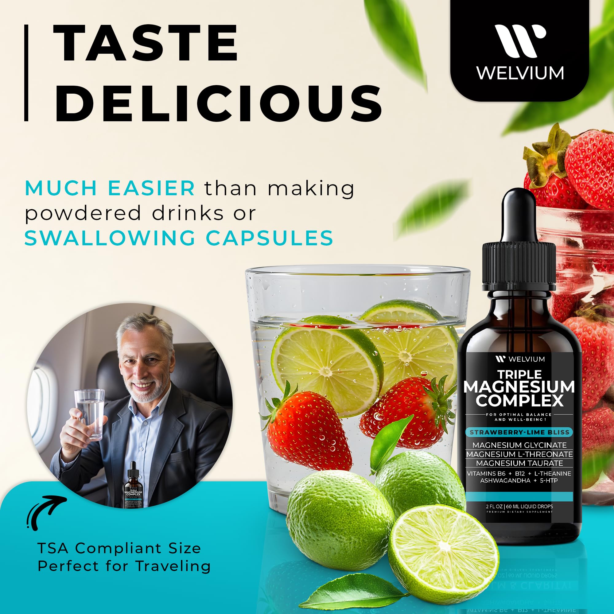 WELVIUM comparación de tamaño 60 ml para viaje y bolso