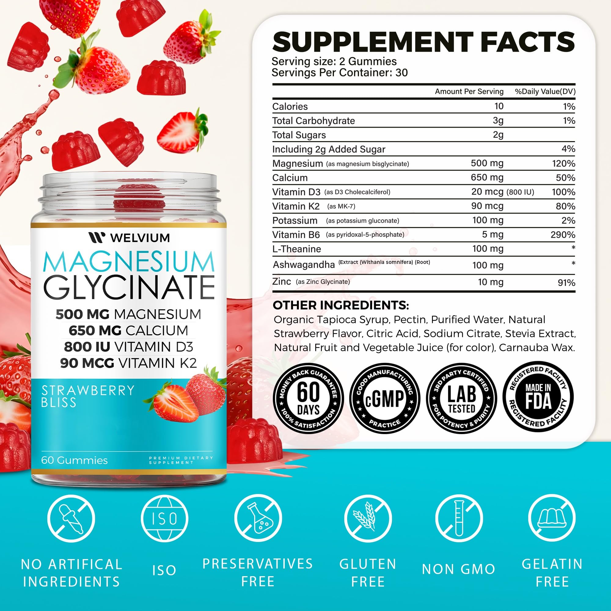 WELVIUM etiqueta nutricional con ingredientes clave y dosificación clara