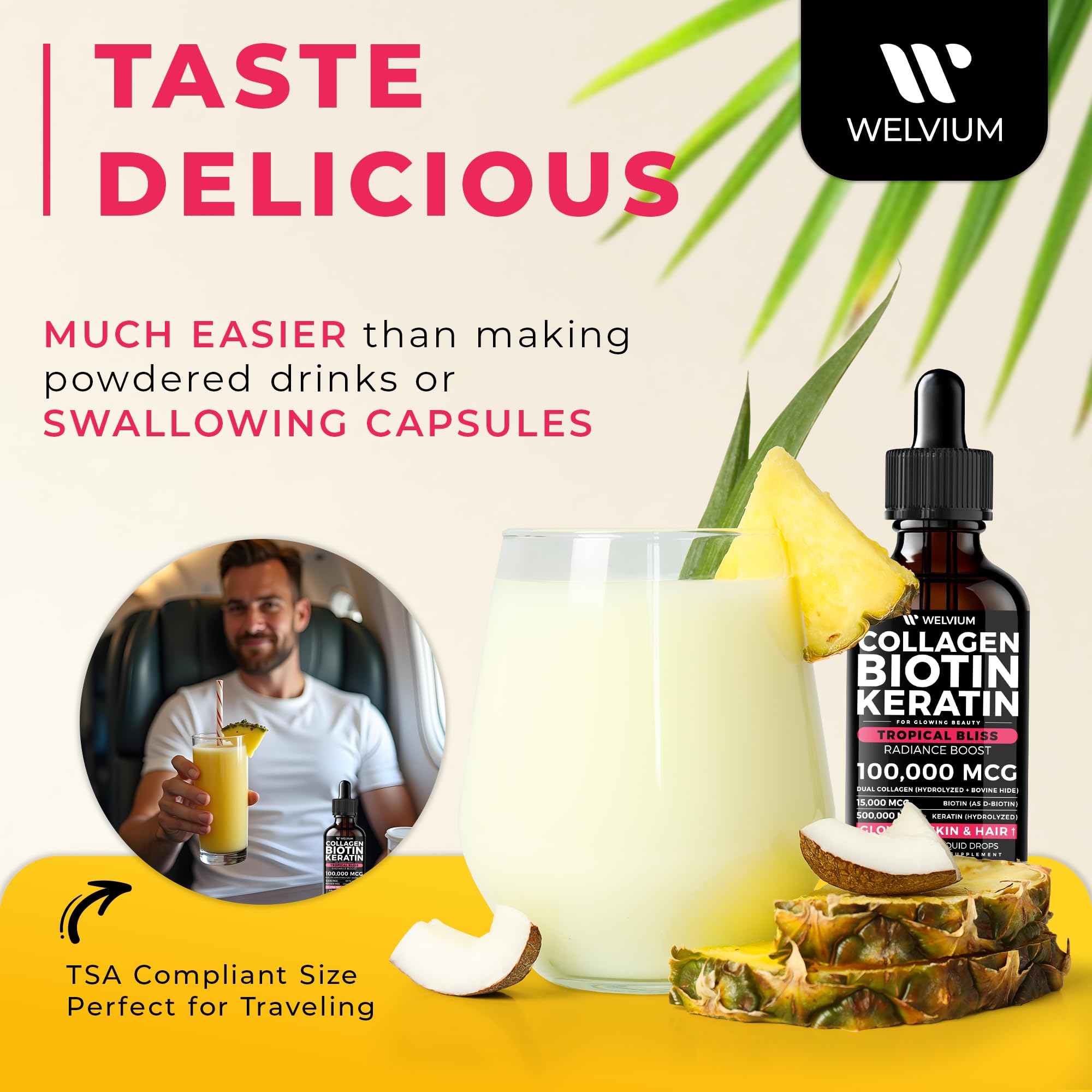 WELVIUM producto en mano que ilustra tamaño de viaje práctico
