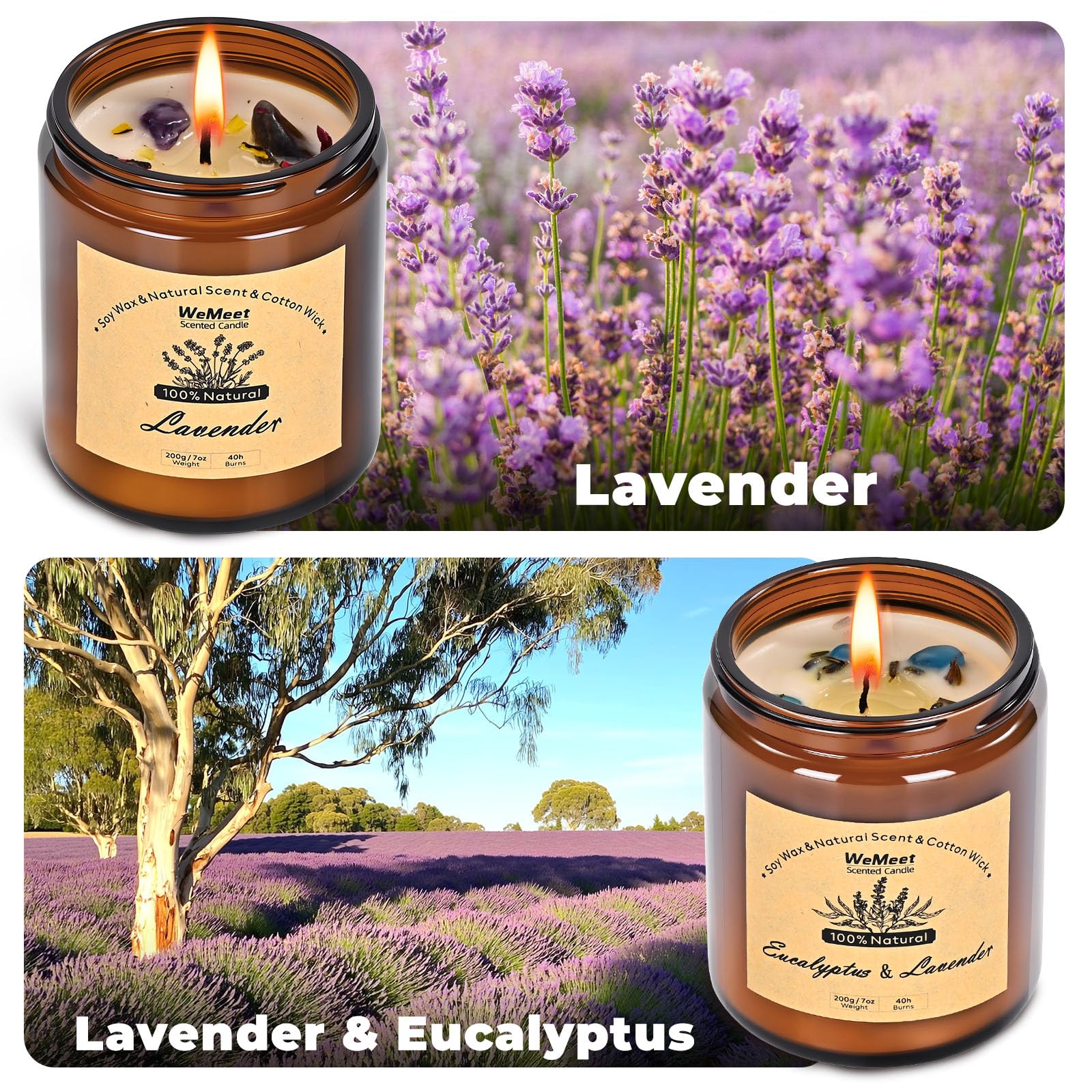 WEMEET vela lavanda detalle de etiqueta y textura para relajación