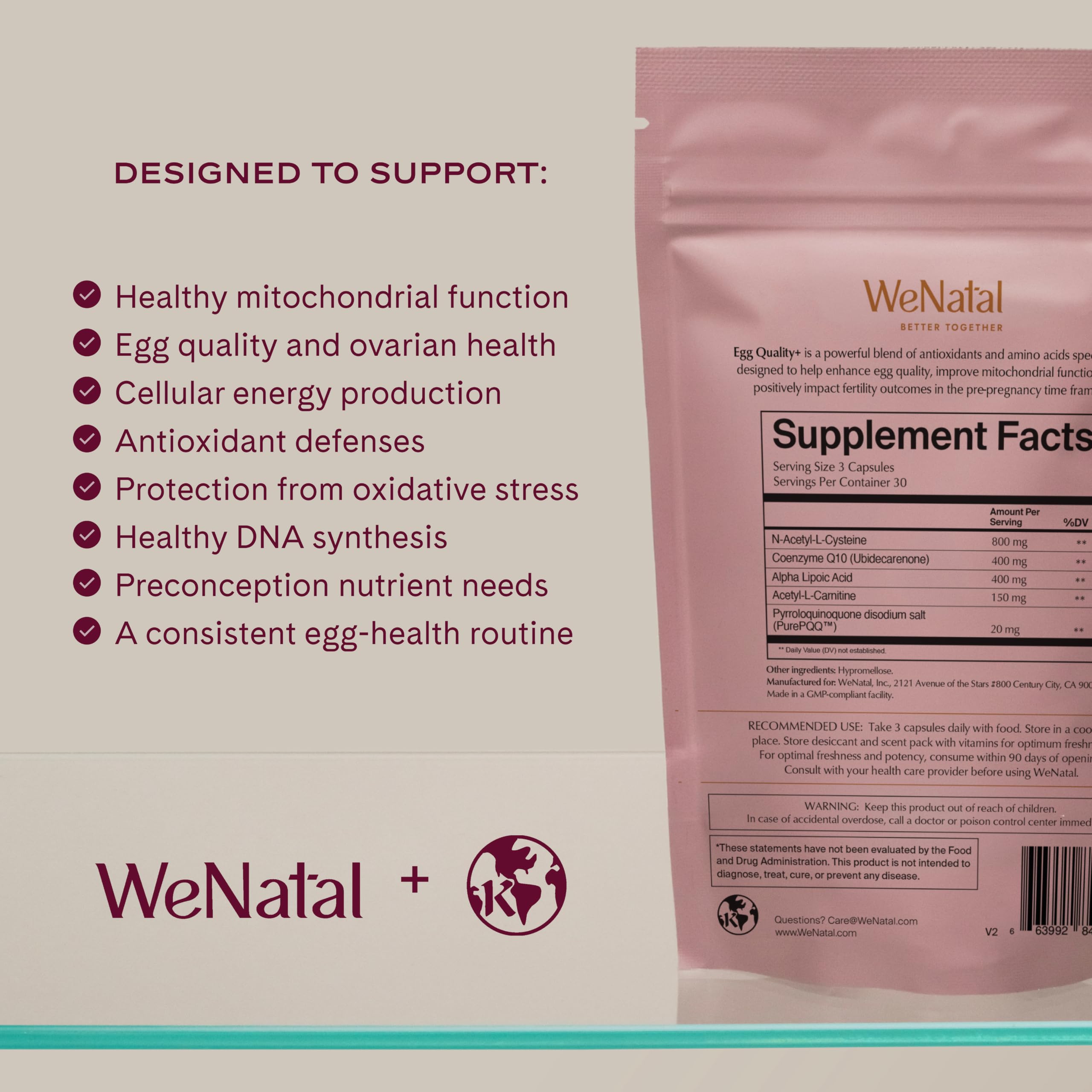 WeNatal detalle de la etiqueta con lista de ingredientes clave para transparencia