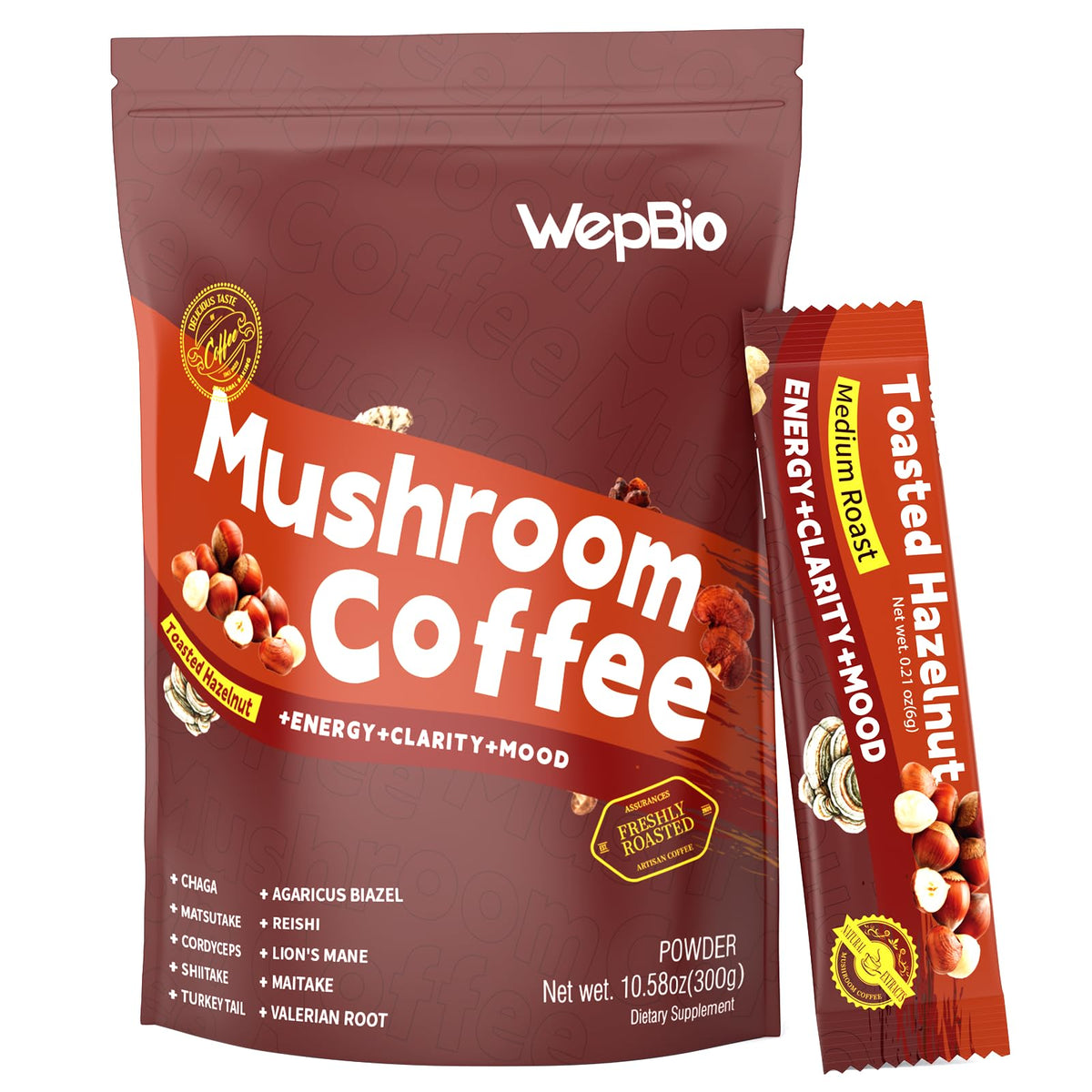 WepBio envase frontal Hazelnut mostrando diseño y porciones