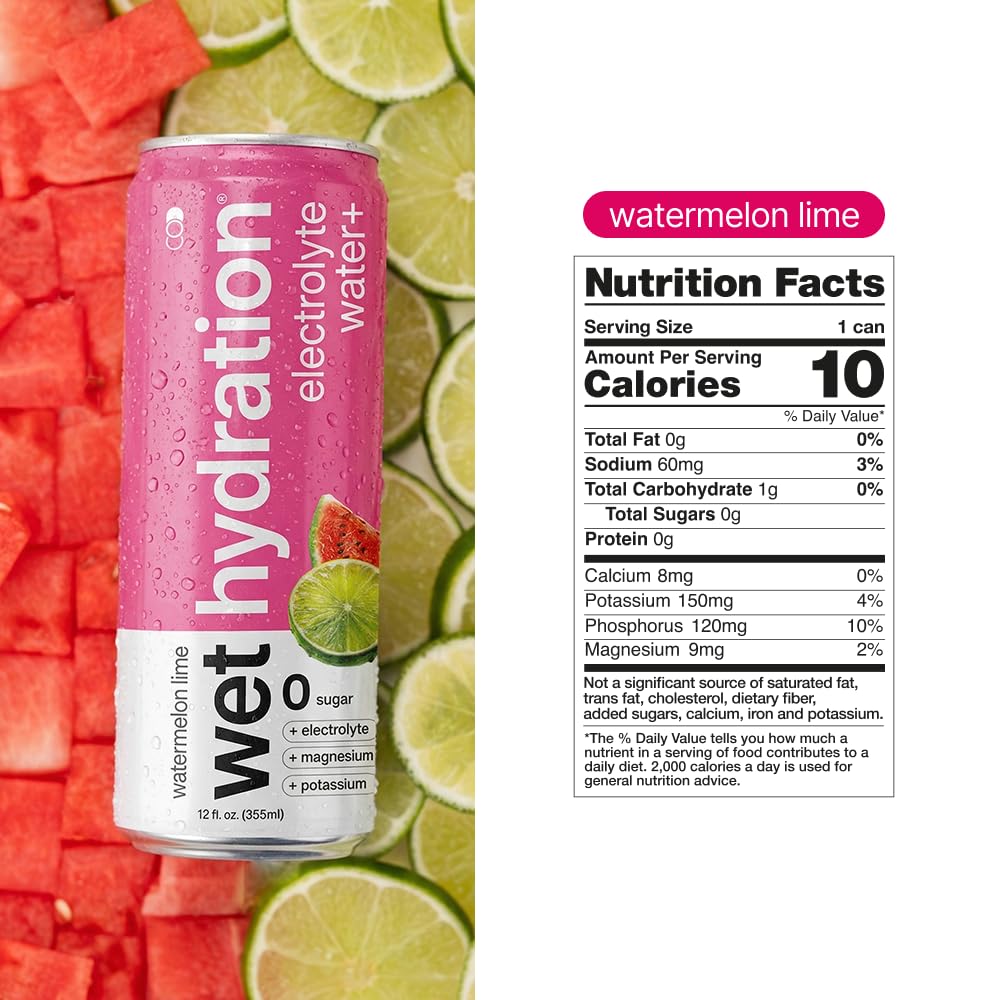 WET HYDRATION etiqueta y lista de ingredientes, destaca electrolitos y cero calorías