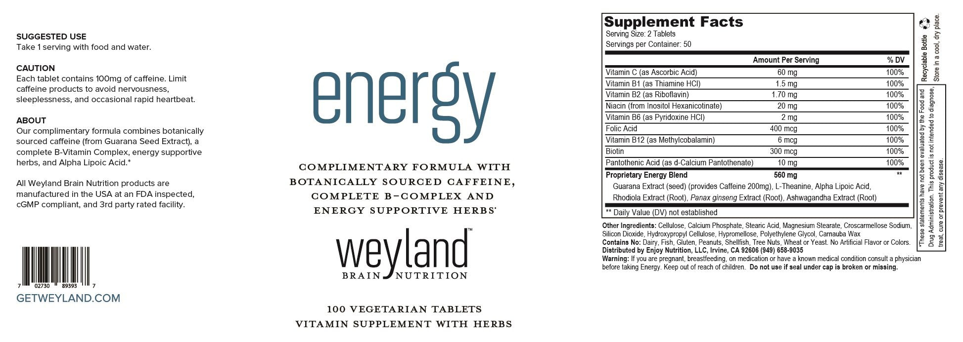 Weyland Brain Nutrition Energy tabletas sostenidas en mano para dosificar