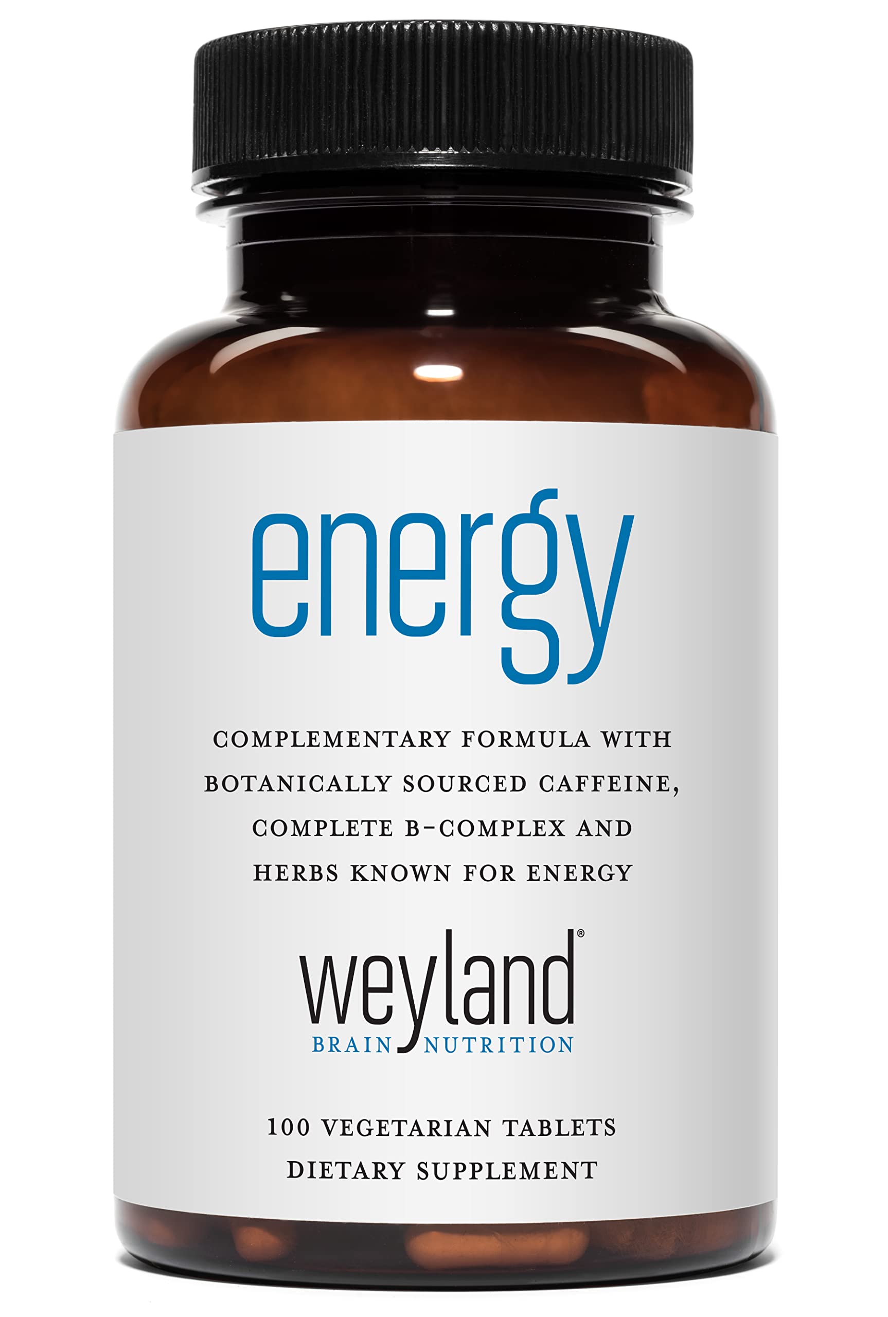 Weyland Brain Nutrition Energy frasco frontal mostrando diseño y cantidad