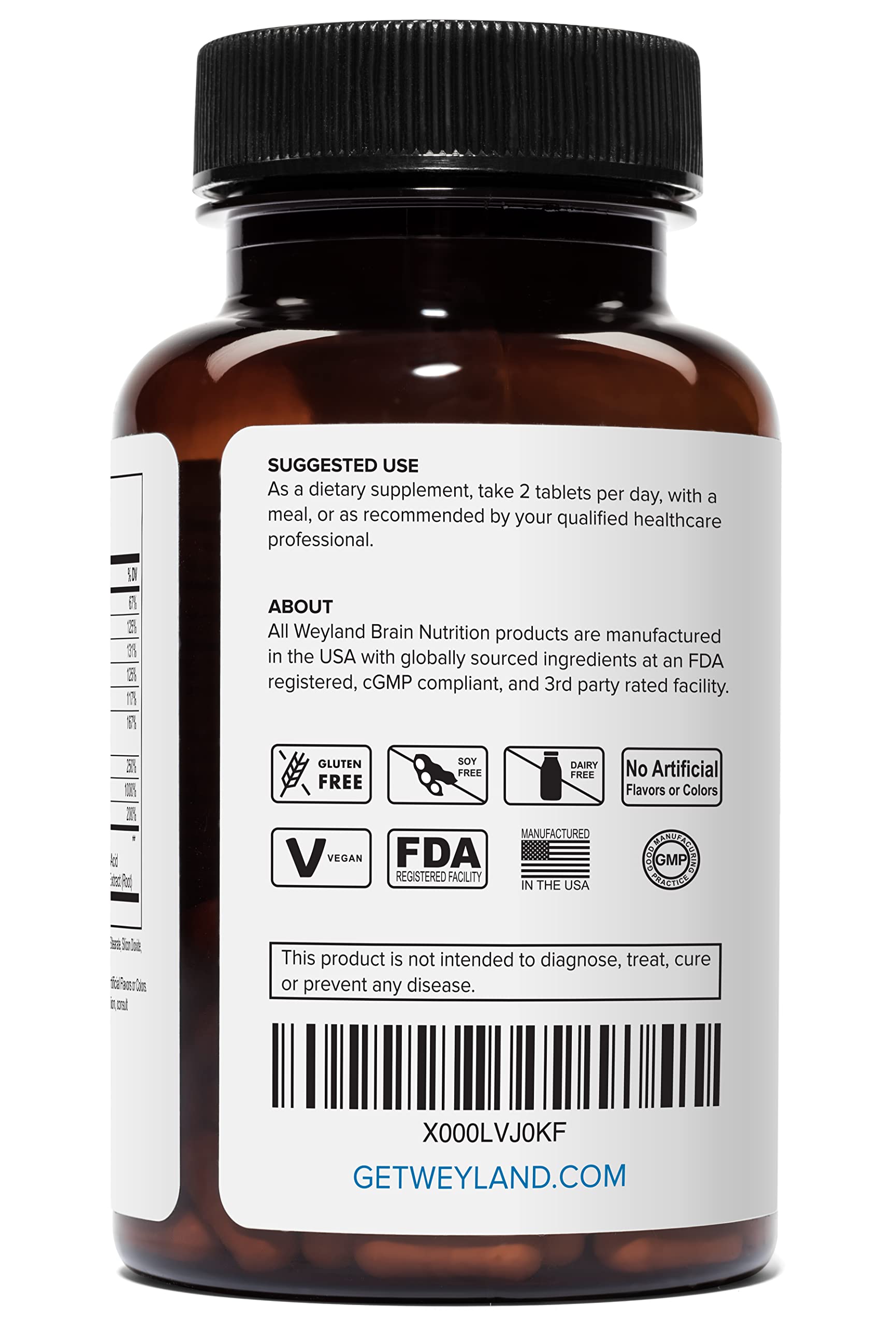 Weyland Brain Nutrition Energy ingredientes clave visibles y naturales