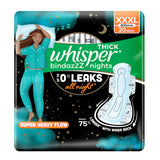 Whisper paquete frontal mostrando diseño y beneficios para protección nocturna
