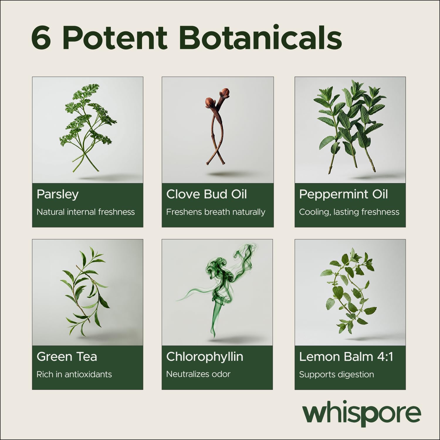 Whispore etiqueta con ingredientes naturales que apoya transparencia
