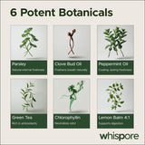 Whispore etiqueta con ingredientes naturales que apoya transparencia