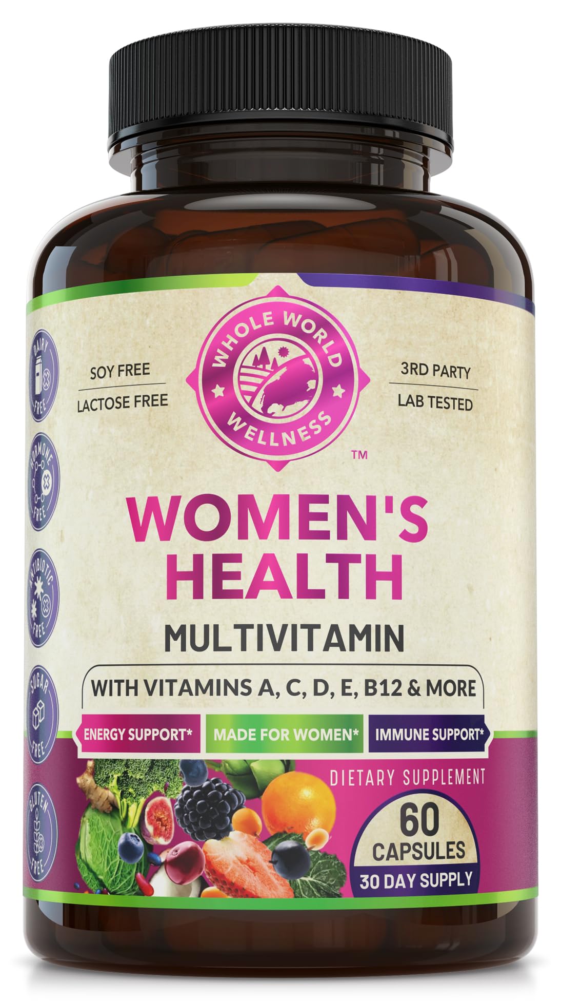Whole World Wellness frente del envase mostrando etiquetado claro y beneficios