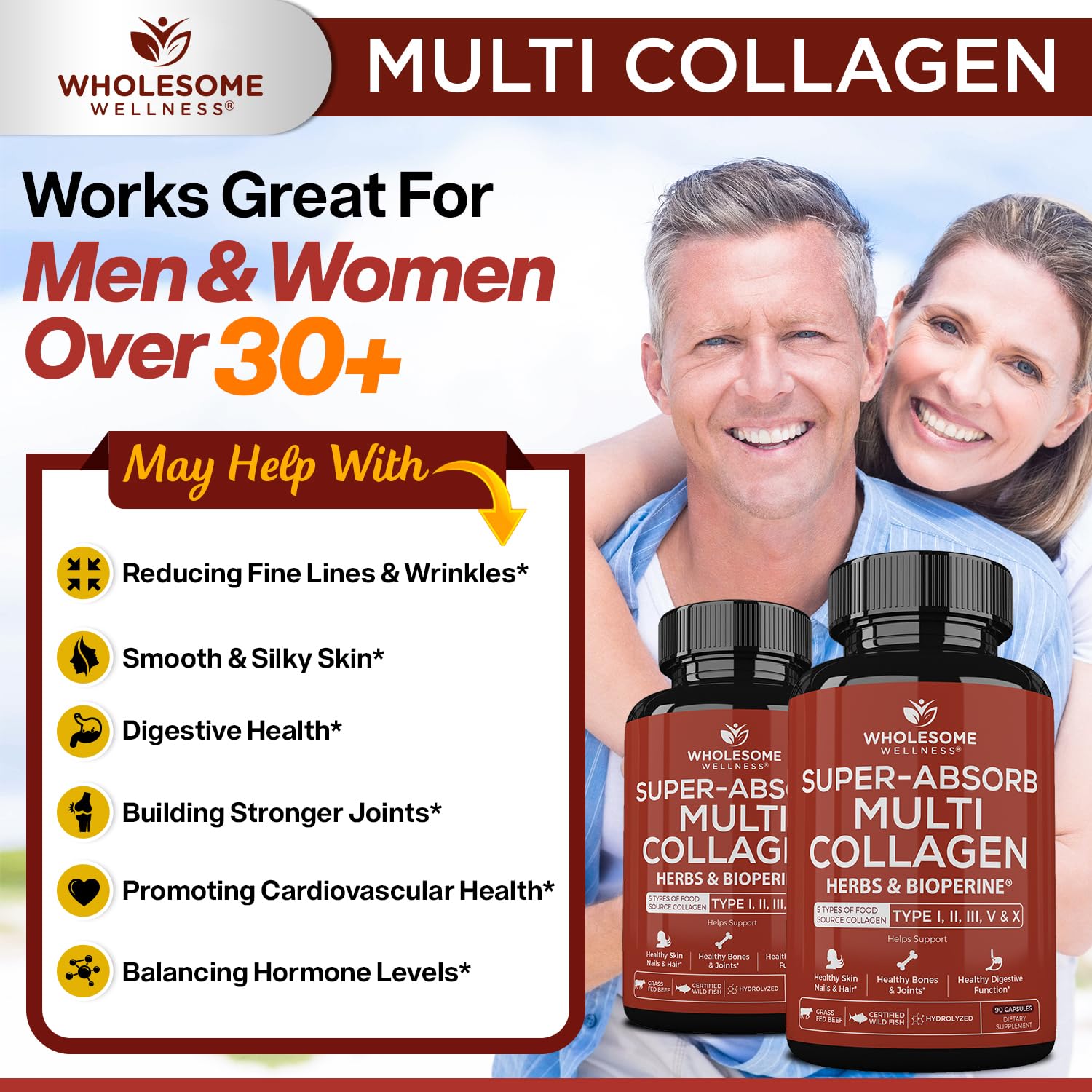 Wholesome Wellness etiqueta con ingredientes y certificaciones visibles