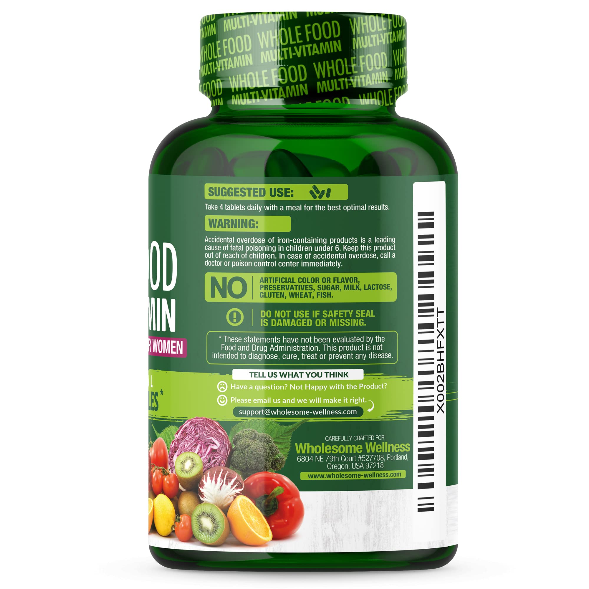 Wholesome Wellness etiqueta nutricional detallada con ingredientes y cantidades