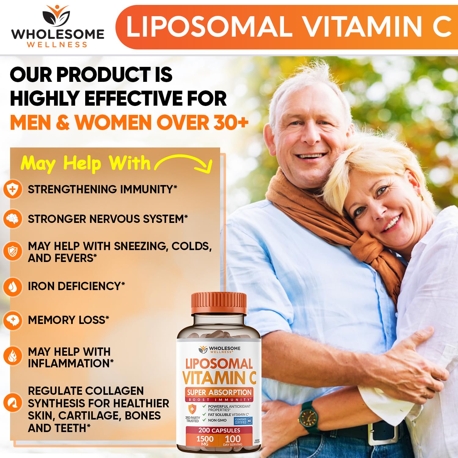 Wholesome Wellness etiqueta nutricional legible con dosis y composición