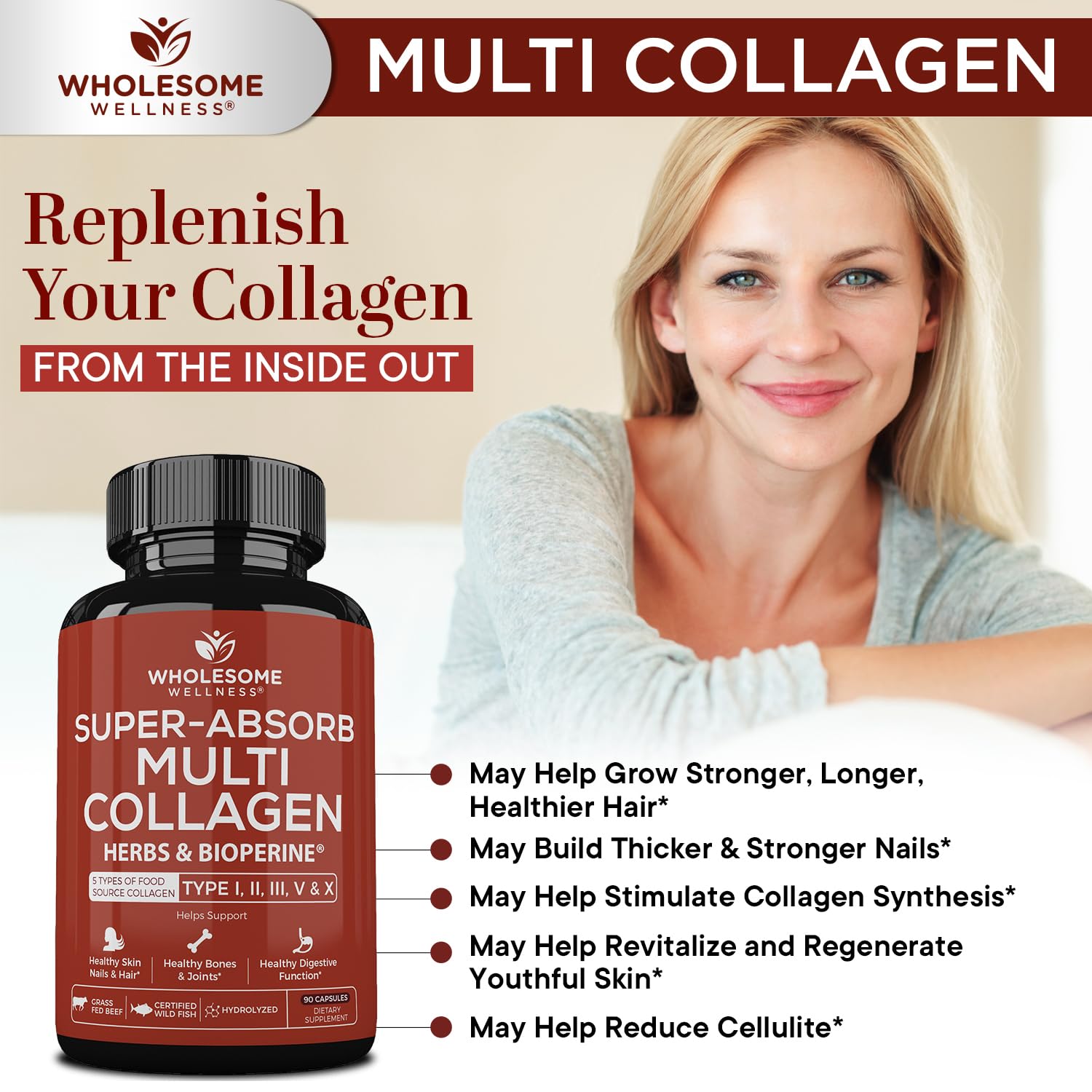 Wholesome Wellness ingredientes fuente pescado, res y pollo para confianza