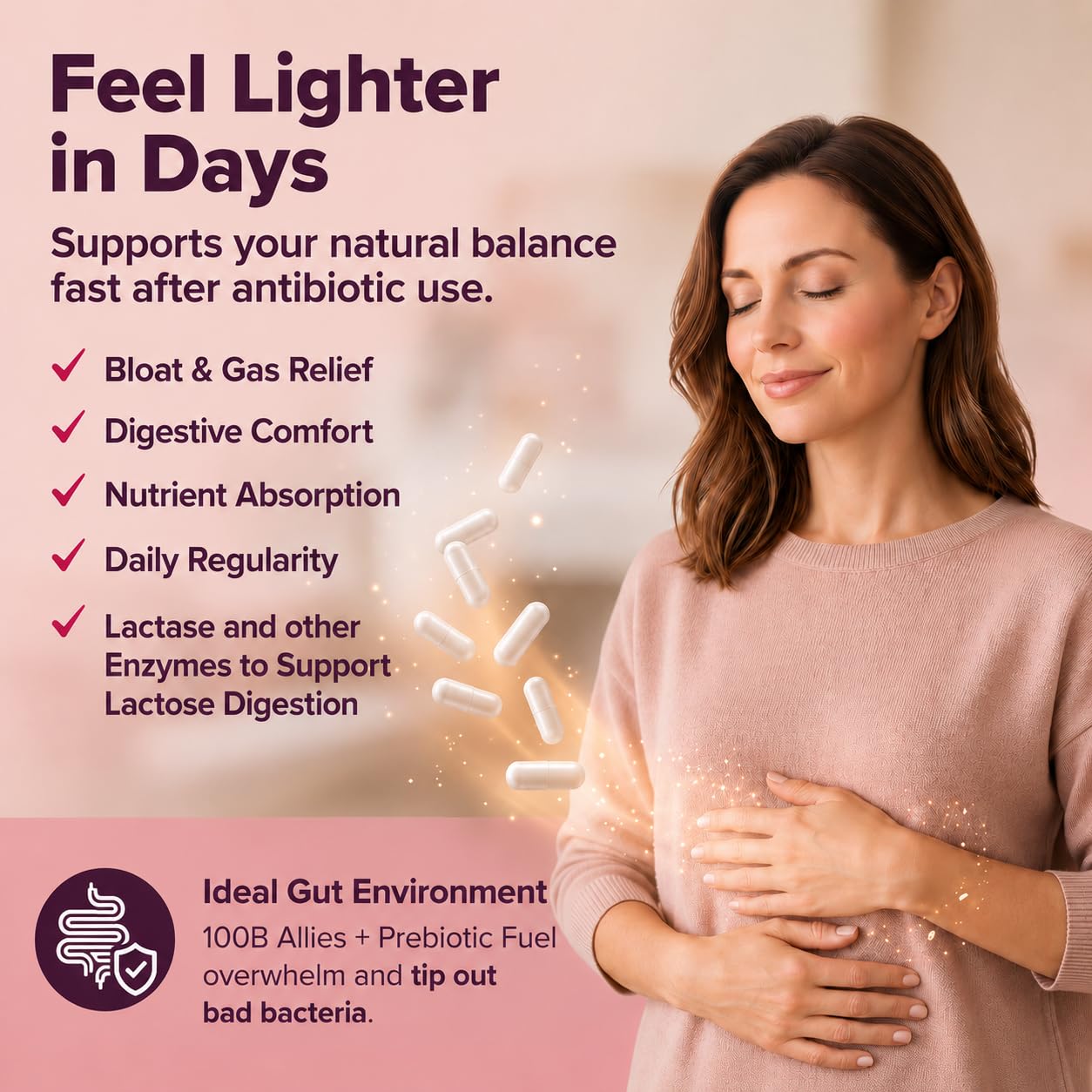 Wholesome Wellness mujer integrando suplemento en su rutina diaria