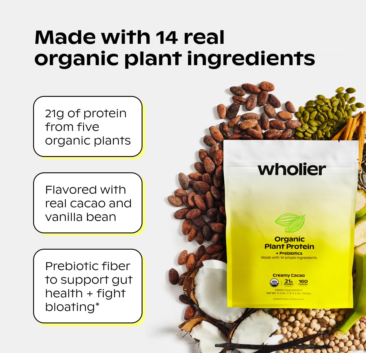 wholier textura del polvo cacao cremoso, muestra mezcla fácil y apetecible
