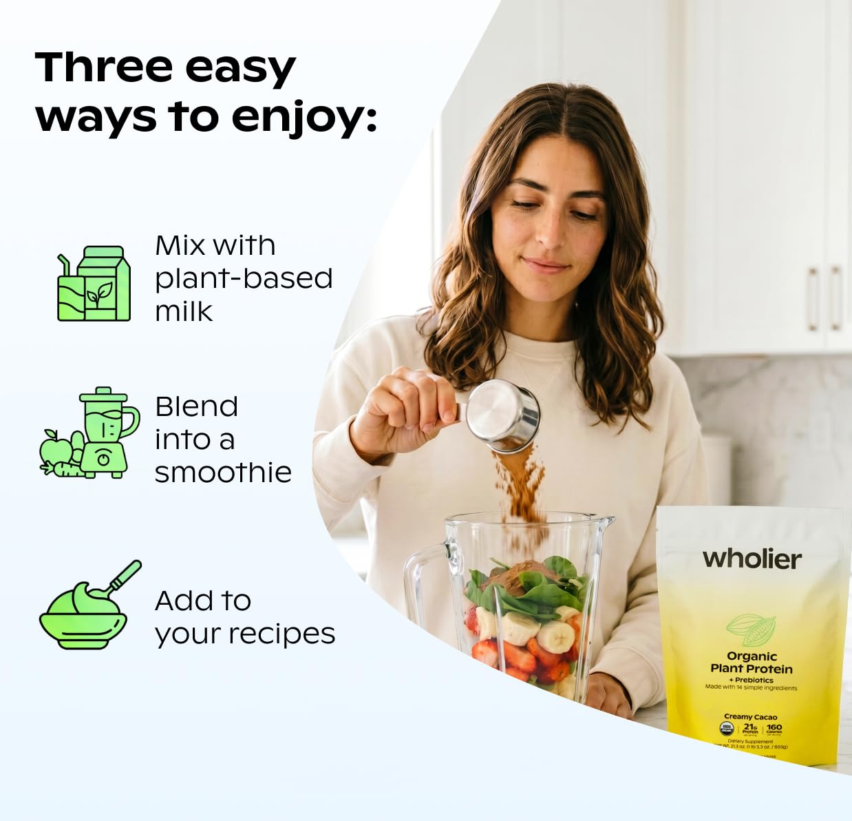 wholier smoothie con frutas mezclado, demuestra versatilidad en recetas