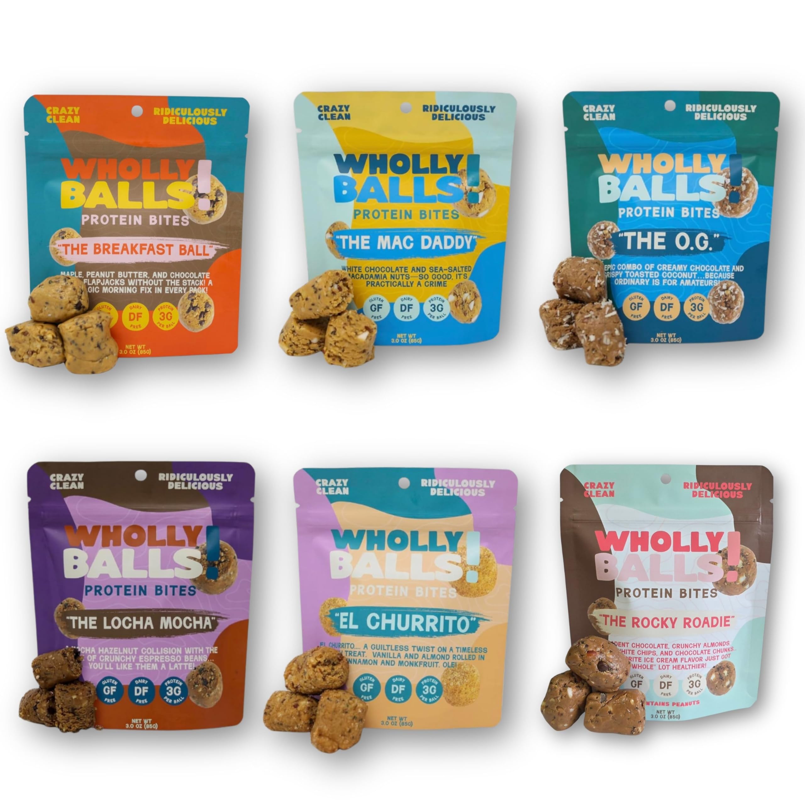 Wholly Balls! frente del empaque mostrando el pack sampler y conveniencia