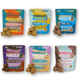 Wholly Balls! frente del empaque mostrando el pack sampler y conveniencia