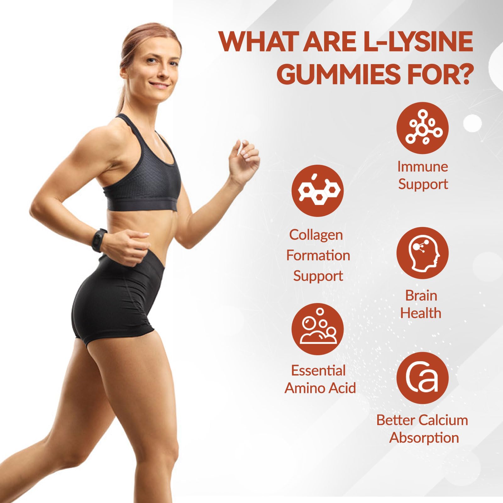 Bote Whoyun L-Lysine abierto mostrando gomitas en su interior, claridad sobre contenido