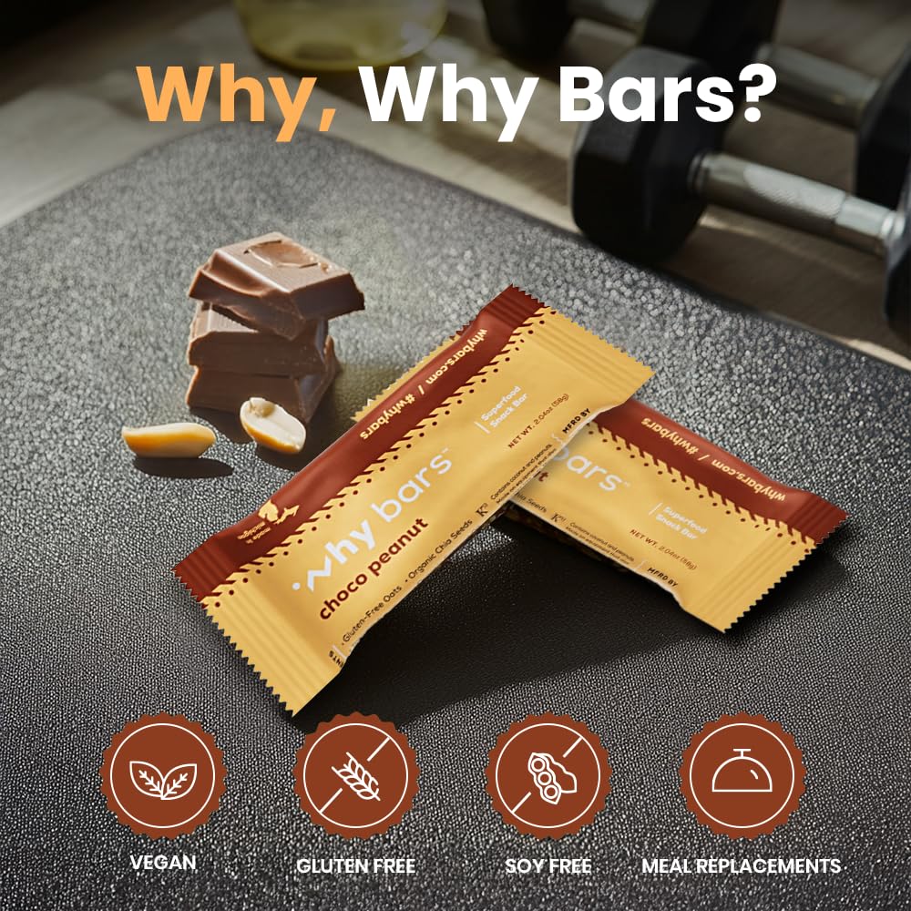 Why Bars junto a una libreta para comparar tamaño y porción práctica