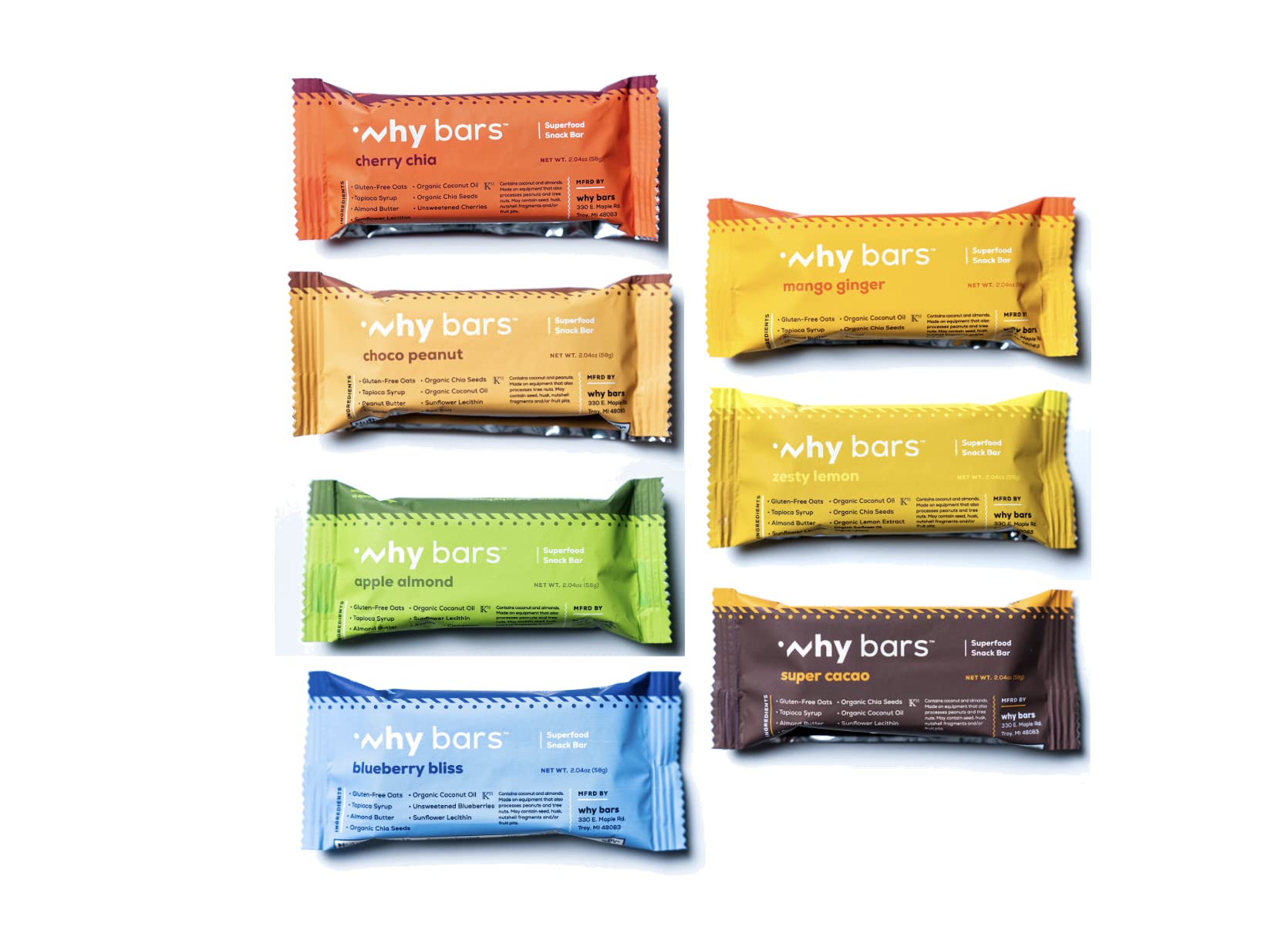 Why Bars close-up de textura interna que muestra avena y semillas nutritivas