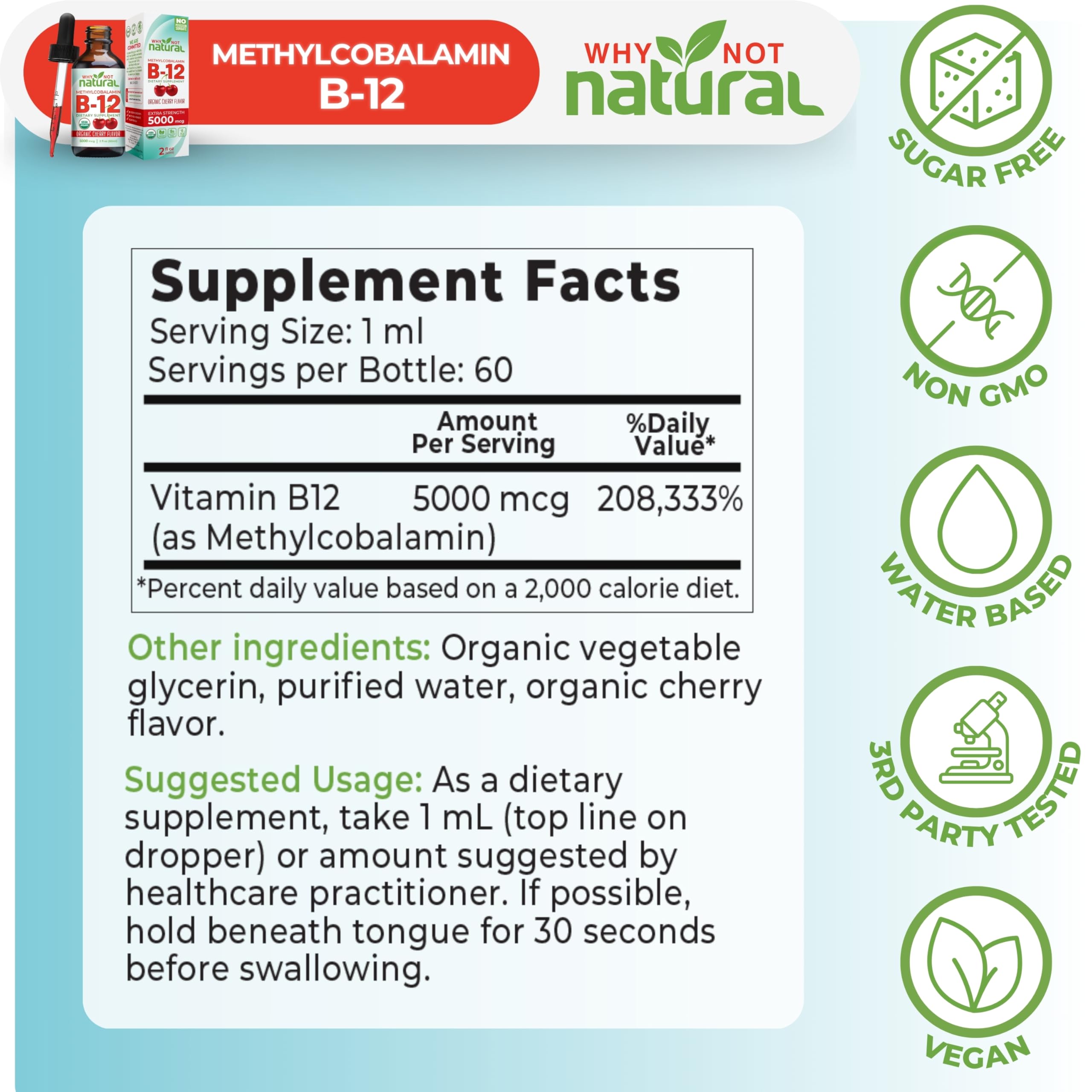 Why Not Natural botella junto a una moneda para comparar tamaño y portabilidad