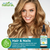Why Not Natural etiqueta cercana con información de colágeno y biotina