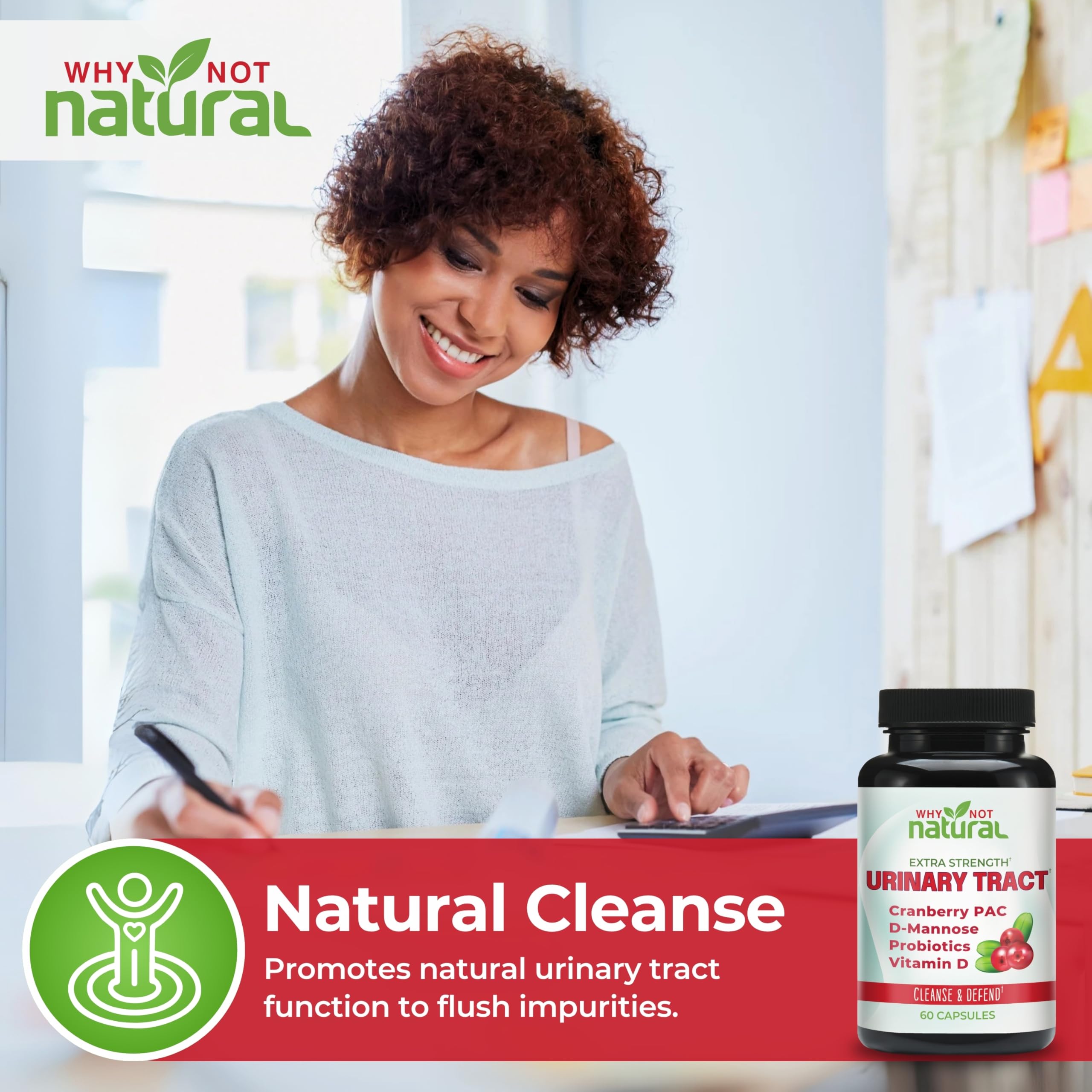 Why Not Natural tabletas en mano para comparar tamaño y dosificación
