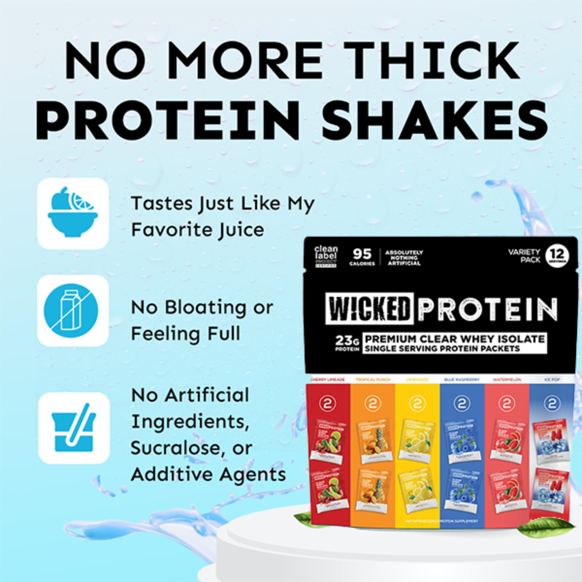 WICKED Protein vaso con bebida mezclada, refrescante y alta en proteína después del entrenamiento