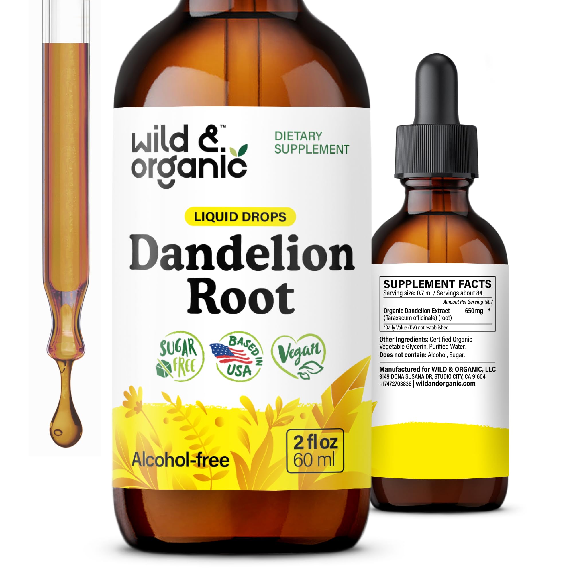 Wild & Organic frasco frontal mostrando etiqueta clara y formato práctico