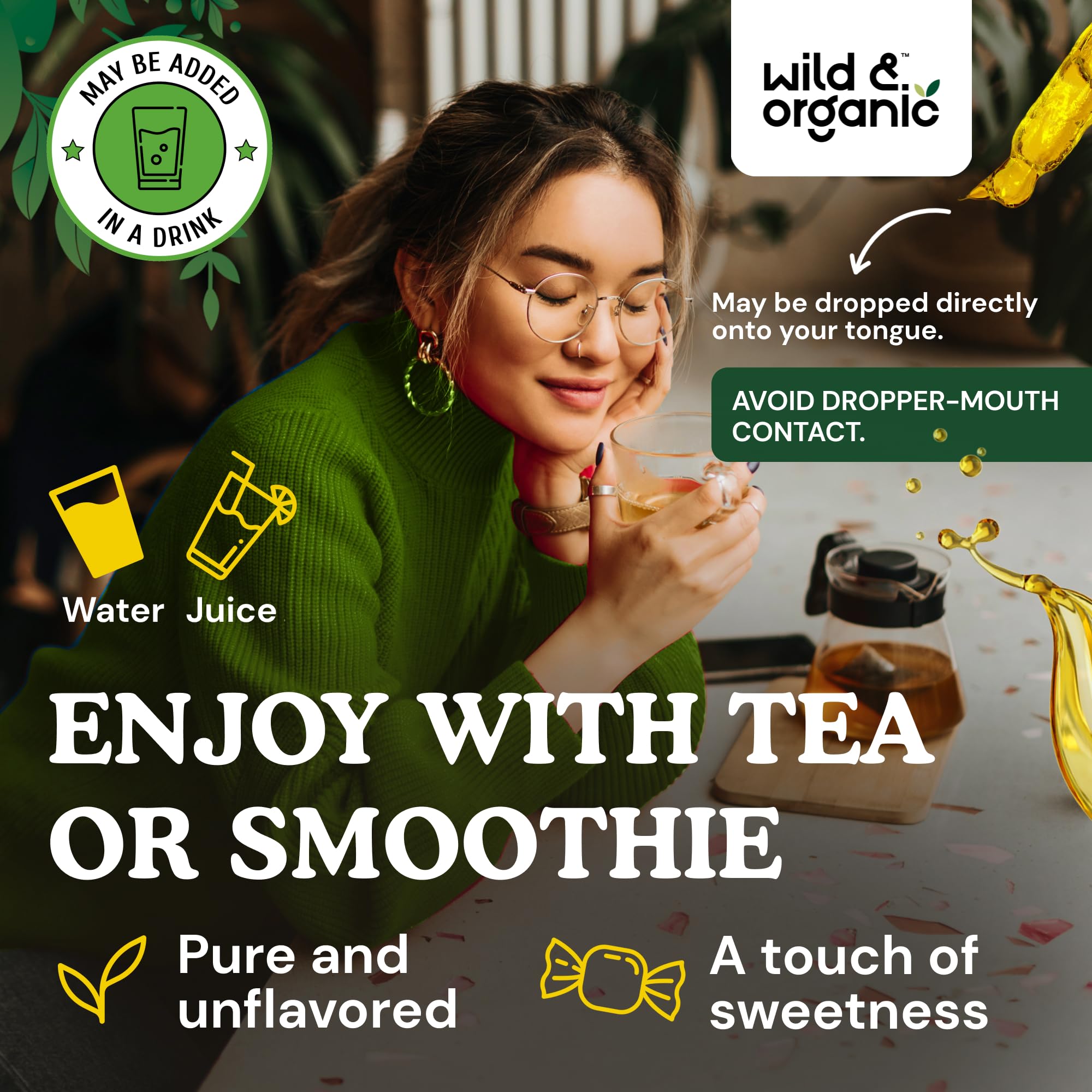 Wild & Organic botella en mesa de cocina indicando uso cotidiano fácil