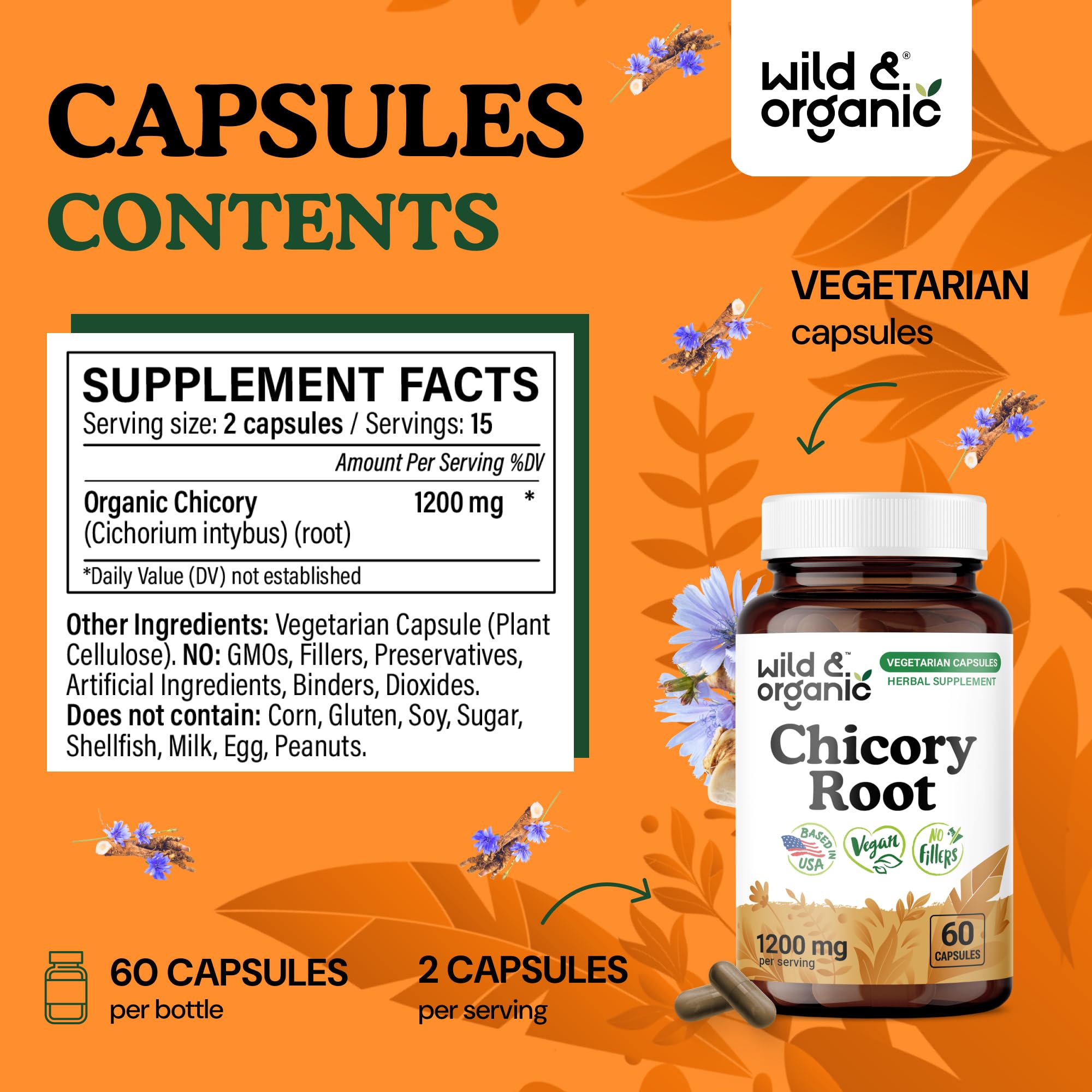 Wild & Organic cápsula abierta con polvo de inulina mostrando pureza vegetal