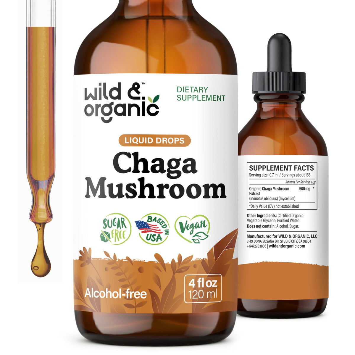 Wild & Organic frasco frente mostrando diseño y beneficios visibles