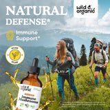Wild & Organic etiqueta con lista de hongos y dosis, facilita elección informada