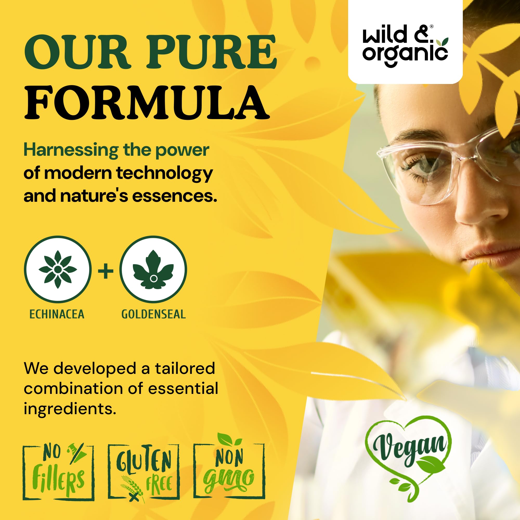 Wild & Organic etiqueta con ingredientes y dosis, transparencia para el consumidor
