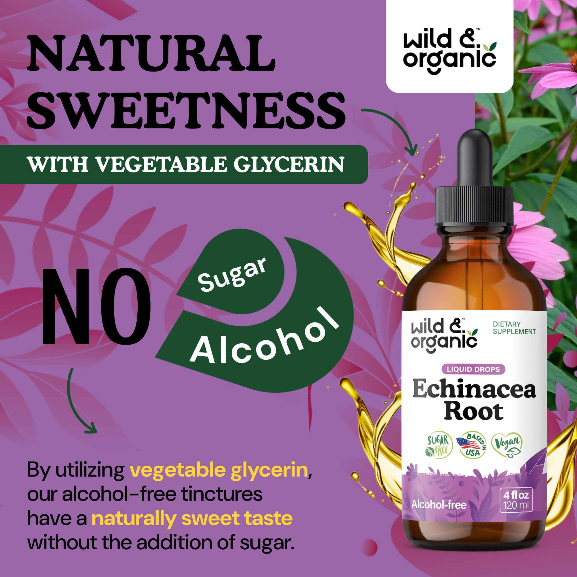 Wild & Organic gotas en té caliente, mezcla y sabor suave
