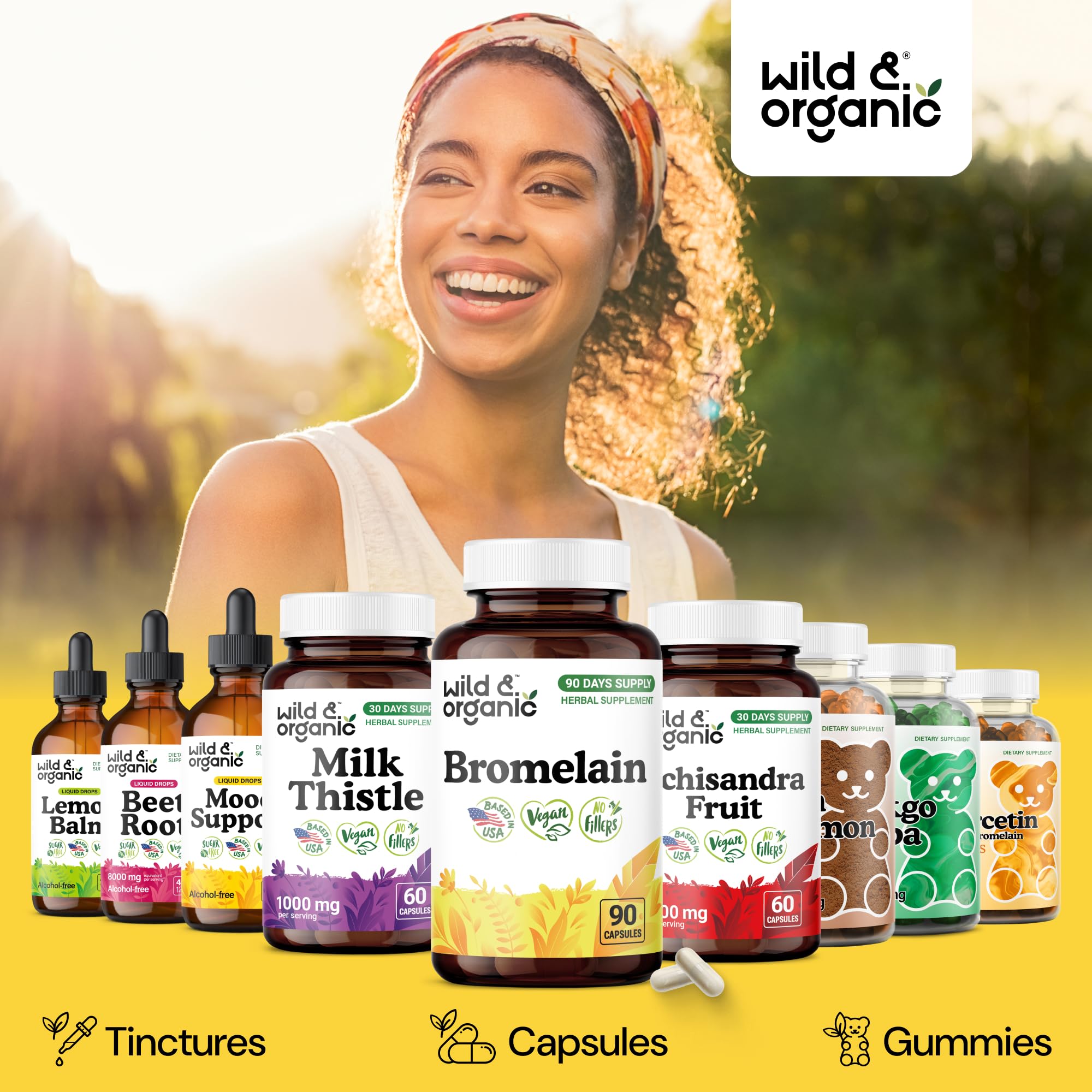 Wild & Organic envase abierto con cápsulas dentro para almacenamiento seguro