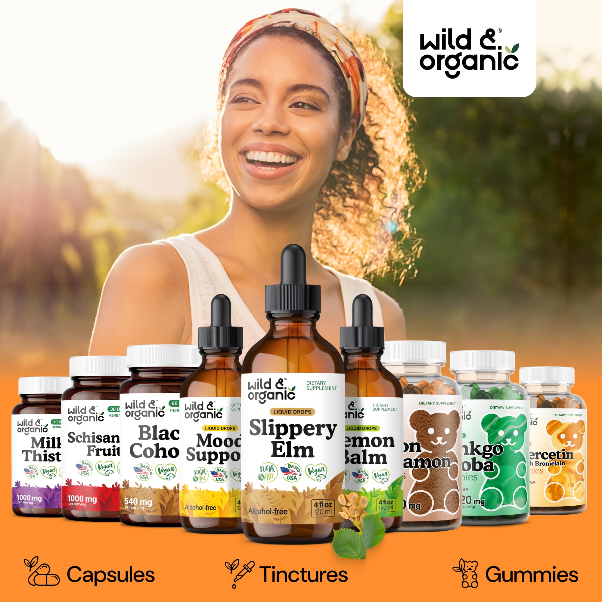 Wild & Organic etiqueta con ingredientes claros y beneficios naturales