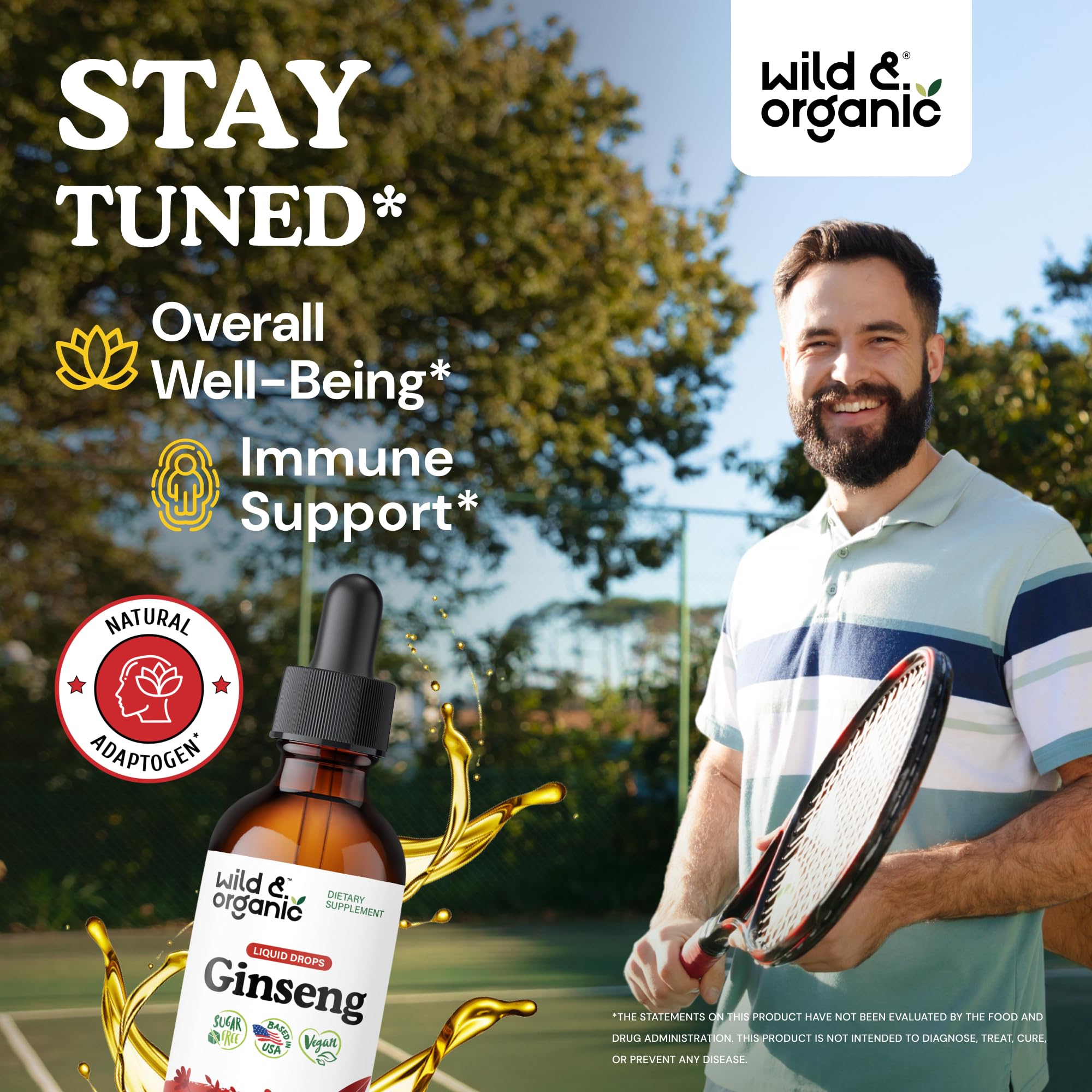 Wild & Organic primer plano de la etiqueta con ingredientes y beneficios